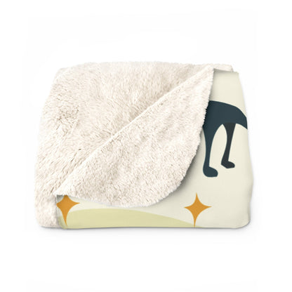 Printify Atomic Kitschy Black Cat Sherpa Fleece Blanket - Mid Century Modern Boomerangs Starbursts Living Room, Bedroom Decor Home Decor