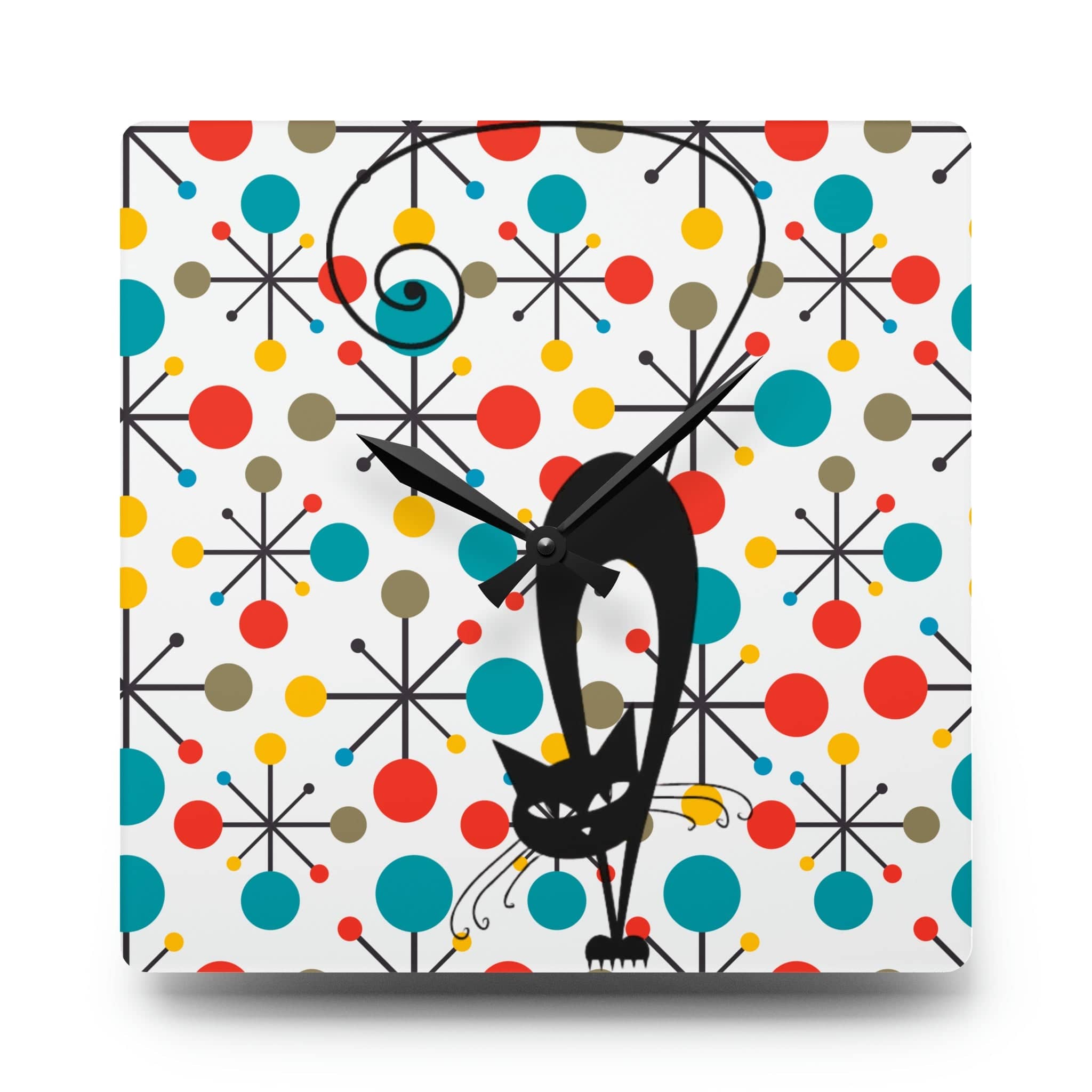 Kate McEnroe New York Atomic Kitschy Cat Acrylic Wall Clock, Mid Century Modern Starburst Wall Decor, Retro MCM Living Room, Bedroom, Kids, Office Home DecorWall Clocks19131428677334037908