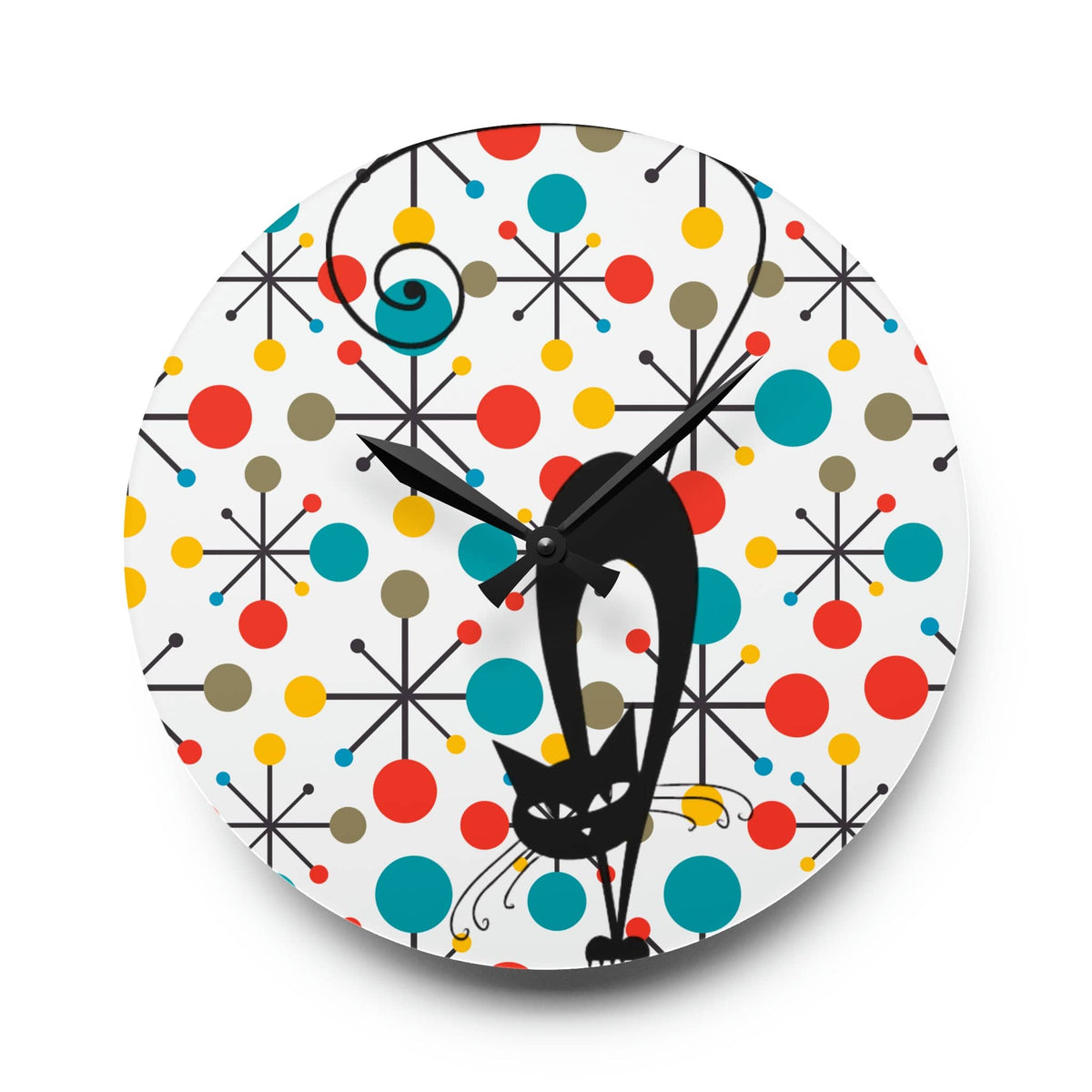 Kate McEnroe New York Atomic Kitschy Cat Acrylic Wall Clock, Mid Century Modern Starburst Wall Decor, Retro MCM Living Room, Bedroom, Kids, Office Home DecorWall Clocks32958932411897154669