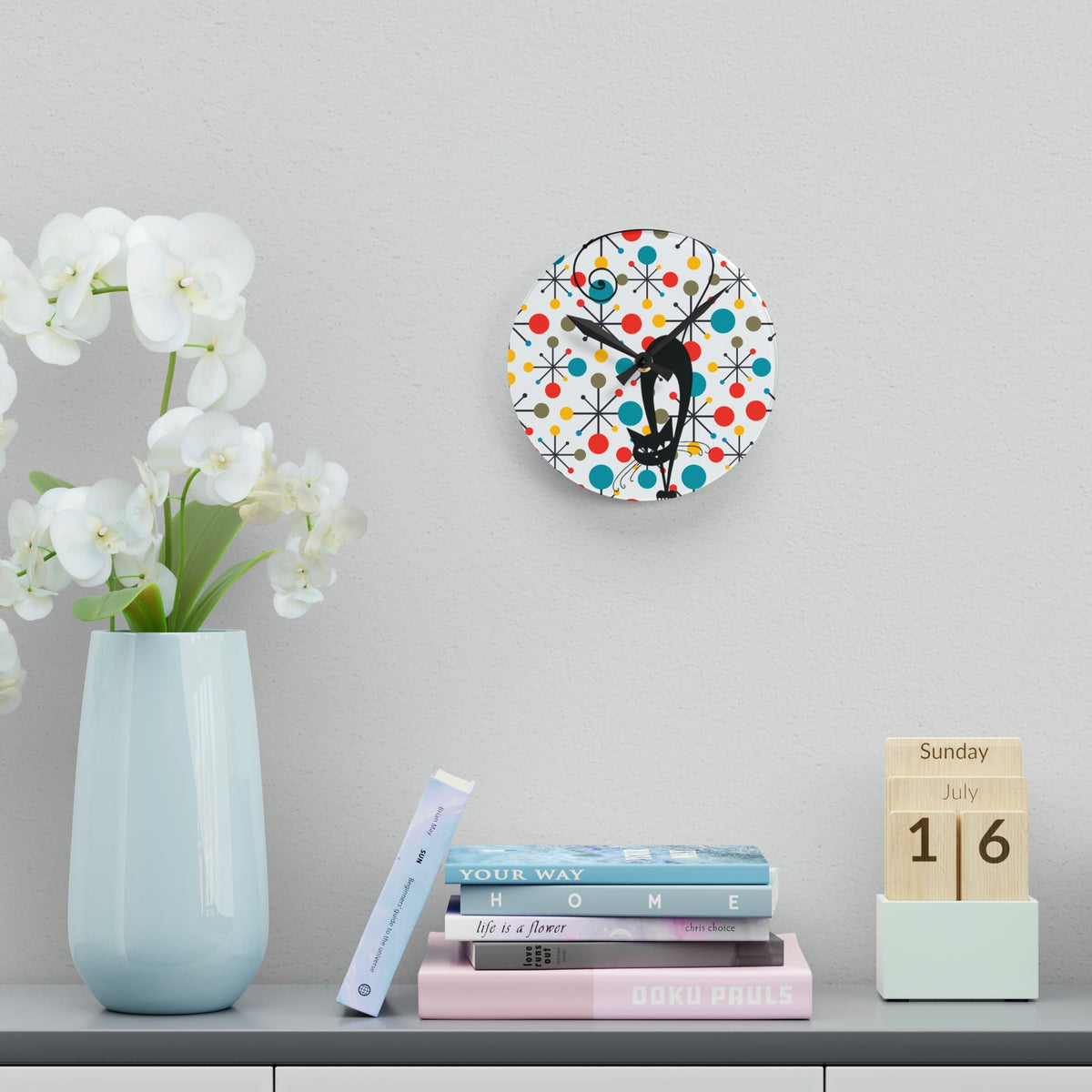 Kate McEnroe New York Atomic Kitschy Cat Acrylic Wall Clock, Mid Century Modern Starburst Wall Decor, Retro MCM Living Room, Bedroom, Kids, Office Home DecorWall Clocks32958932411897154669