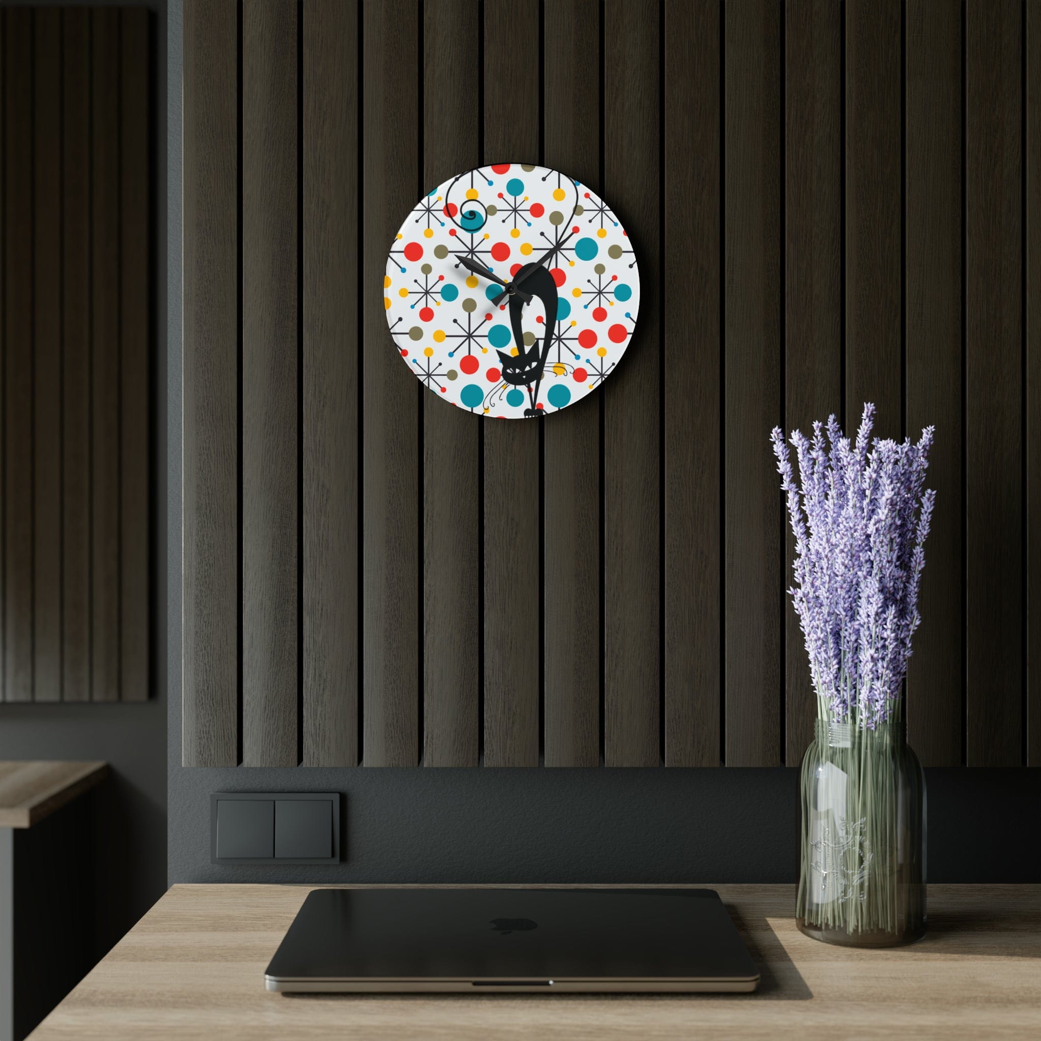 Kate McEnroe New York Atomic Kitschy Cat Acrylic Wall Clock, Mid Century Modern Starburst Wall Decor, Retro MCM Living Room, Bedroom, Kids, Office Home DecorWall Clocks32958932411897154669