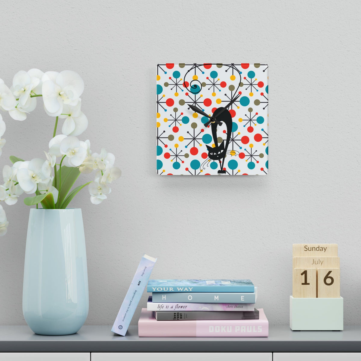 Kate McEnroe New York Atomic Kitschy Cat Acrylic Wall Clock, Mid Century Modern Starburst Wall Decor, Retro MCM Living Room, Bedroom, Kids, Office Home DecorWall Clocks19131428677334037908