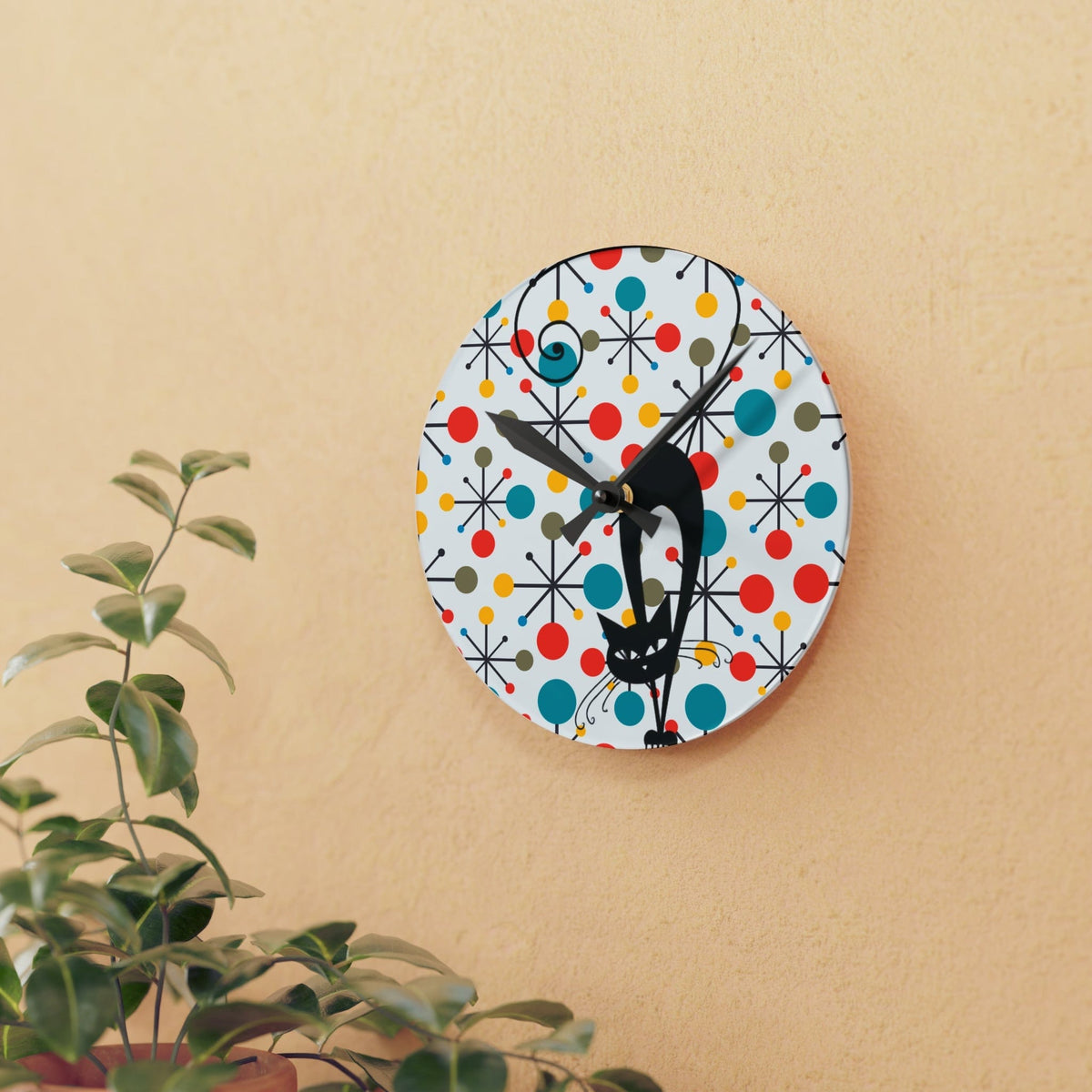 Kate McEnroe New York Atomic Kitschy Cat Acrylic Wall Clock, Mid Century Modern Starburst Wall Decor, Retro MCM Living Room, Bedroom, Kids, Office Home DecorWall Clocks32958932411897154669