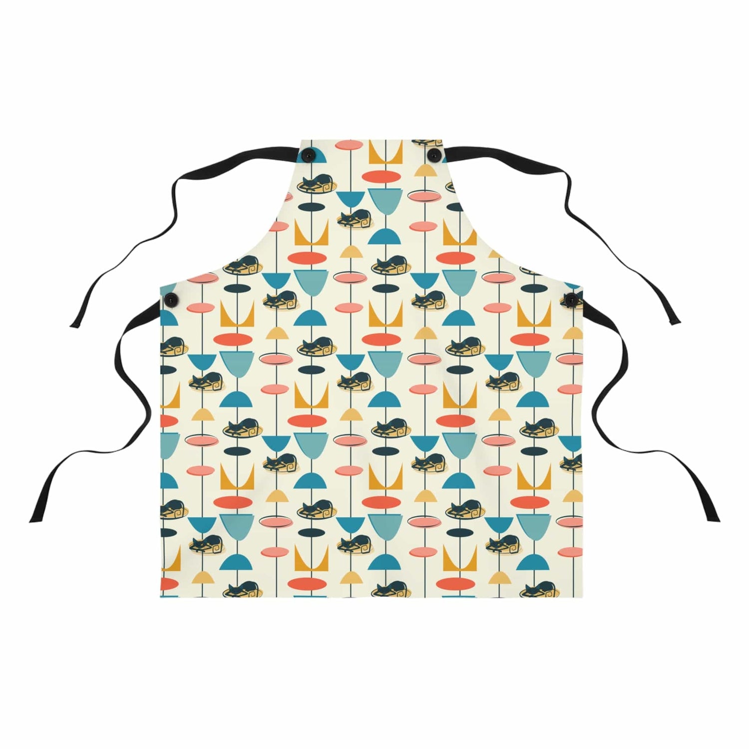 Kate McEnroe New York Atomic Kitschy Cat Apron, Mid Century Modern Retro Geometric Chef Apron, Mother&