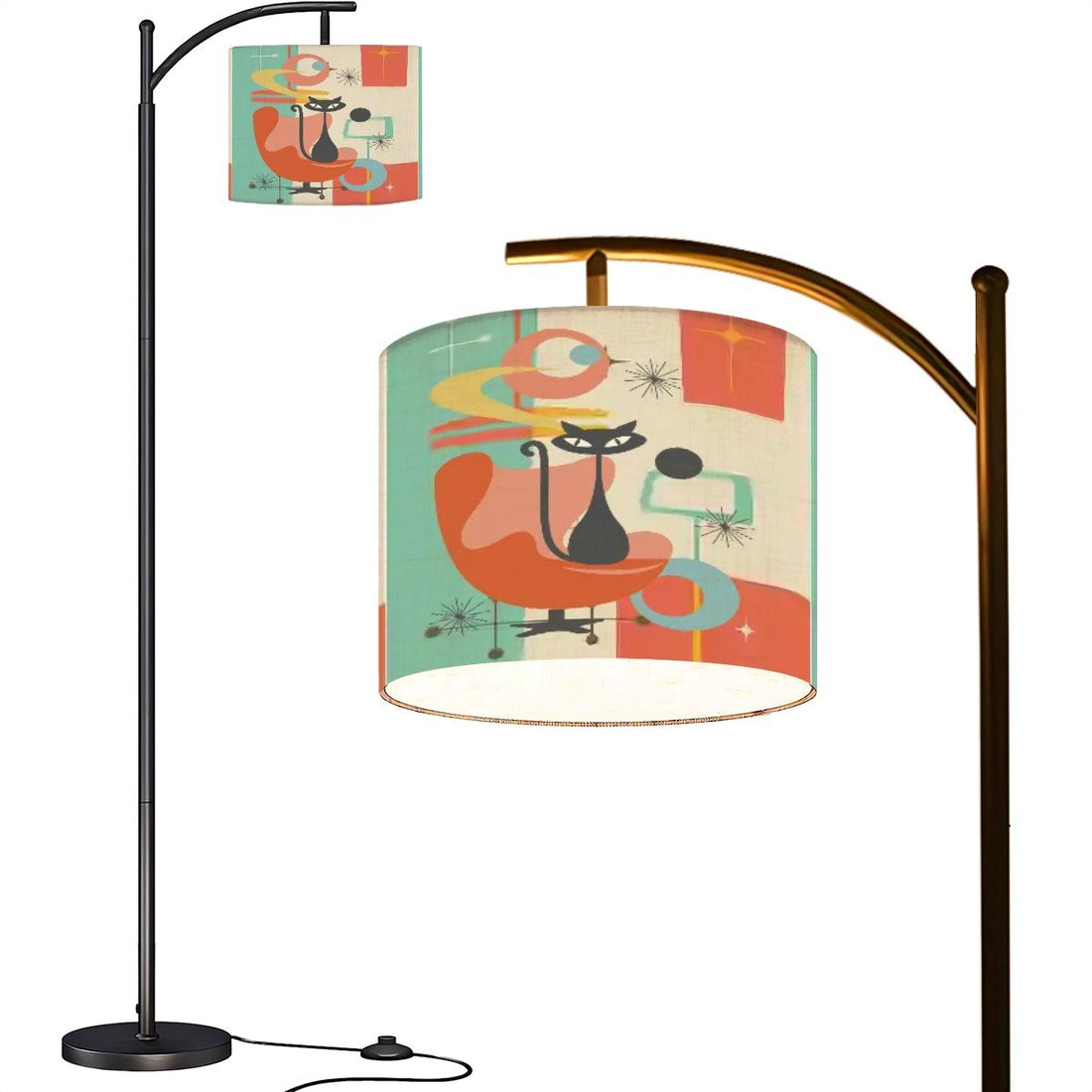 Kate McEnroe New York Atomic Kitschy Cat Arc Floor Lamp, Mid Century Modern Teal Orange Retro LightingFloor Lamps8HdsuUyW3q