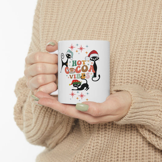 Kate McEnroe New York Atomic Kitschy Cat Christmas Mug - Mid Century Modern Starburst Boho Holiday Drinkware - Hot Cocoa Vibes 21780554224682647697