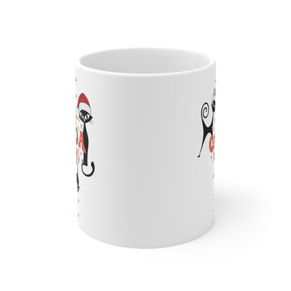 Kate McEnroe New York Atomic Kitschy Cat Christmas Mug - Mid Century Modern Starburst Boho Holiday Drinkware - Hot Cocoa VibesMugs21780554224682647697