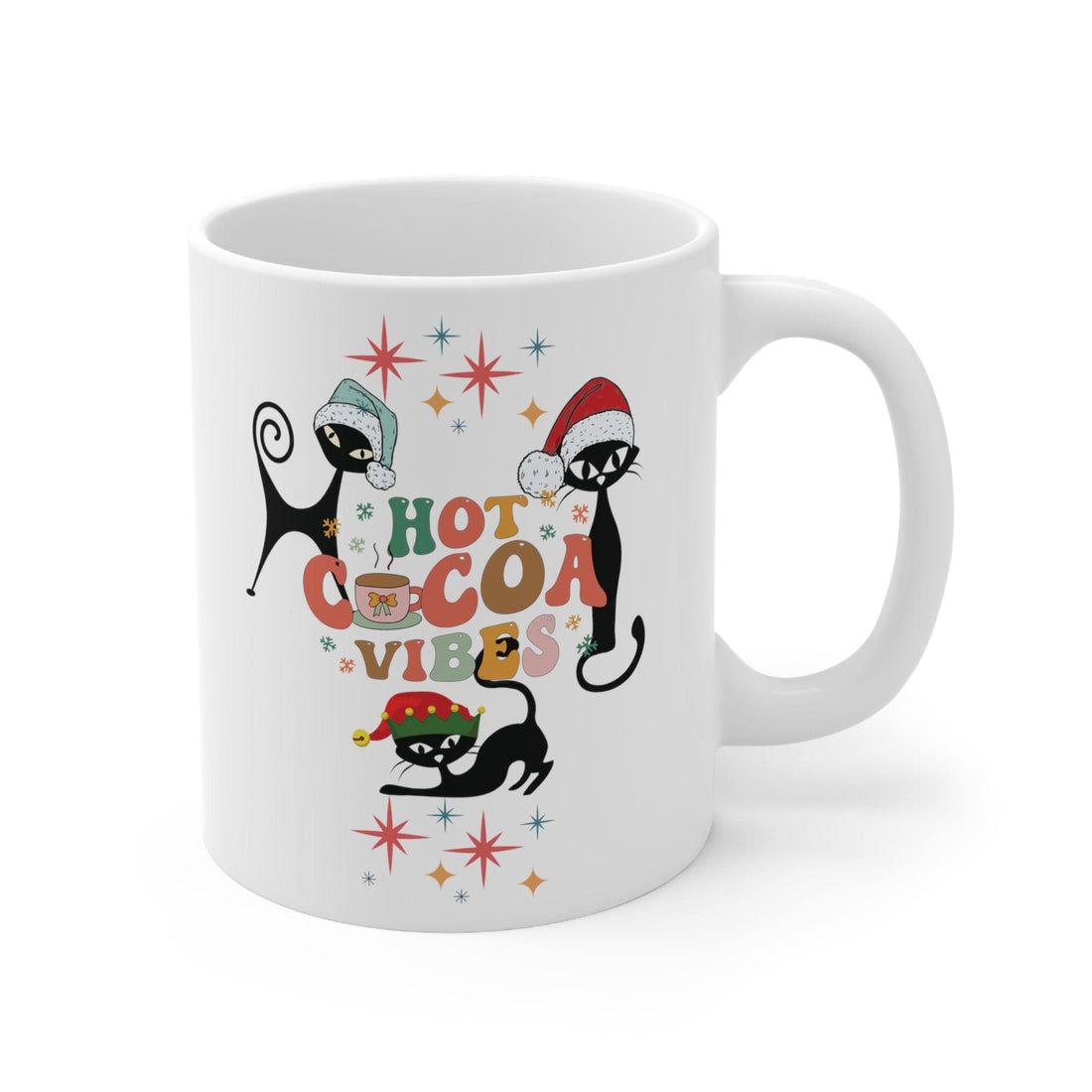 Kate McEnroe New York Atomic Kitschy Cat Christmas Mug - Mid Century Modern Starburst Boho Holiday Drinkware - Hot Cocoa VibesMugs21780554224682647697