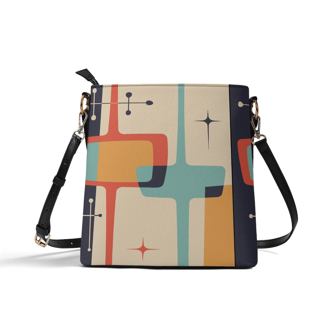 Kate McEnroe New York Atomic Kitschy Cat Crossbody Bucket Bag, Mid Century Modern Retro Geometric Shoulder BagHandbagsN4684GMY - 1