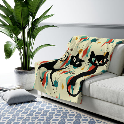 Kate McEnroe New York Atomic Kitschy Cat Franciscan Diamond Starburst Throw Blanket, Mid Century Modern Retro Sherpa Fleece Sofa AccentBlankets11494762087358625208