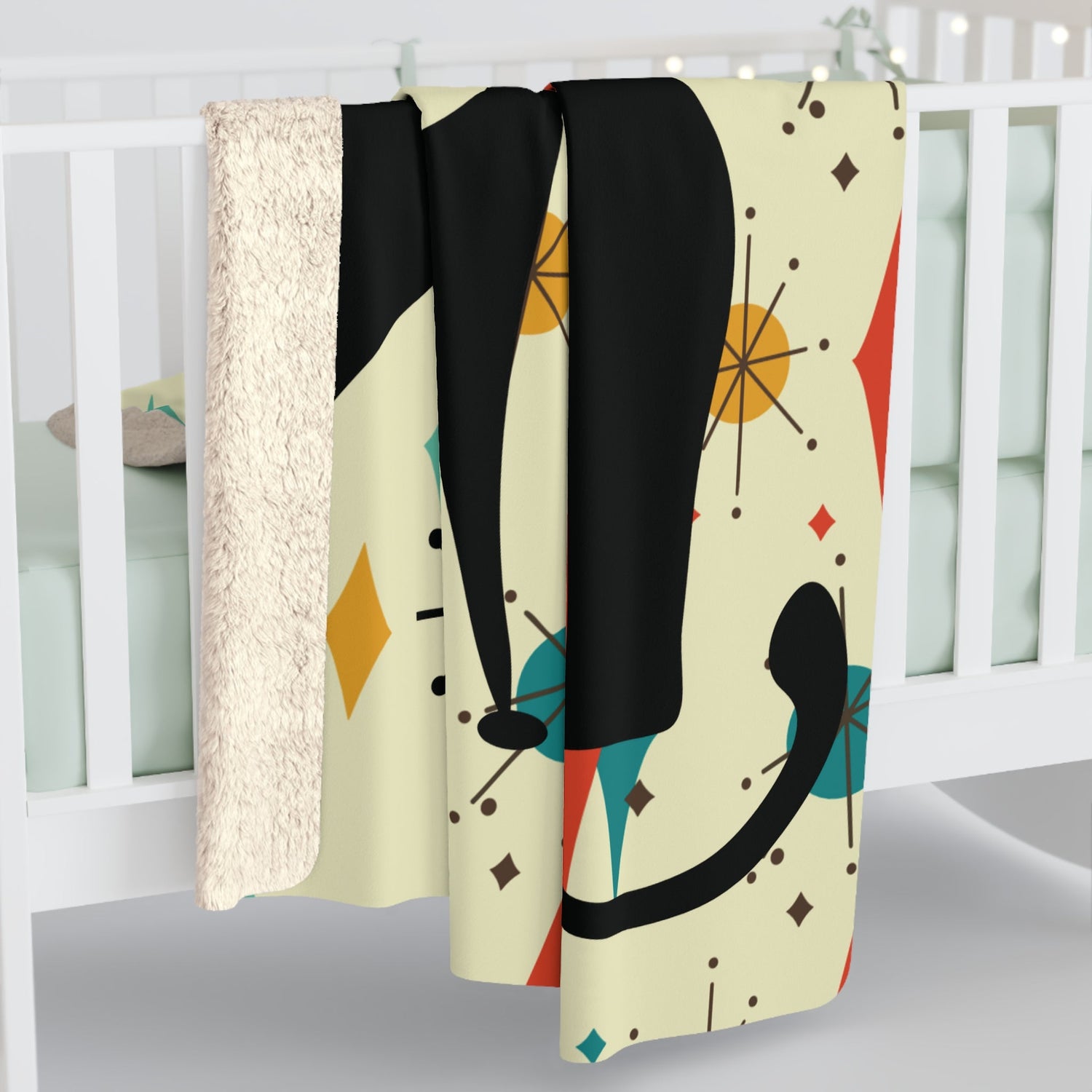 Kate McEnroe New York Atomic Kitschy Cat Franciscan Diamond Starburst Throw Blanket, Mid Century Modern Retro Sherpa Fleece Sofa AccentBlankets11879844170147144253