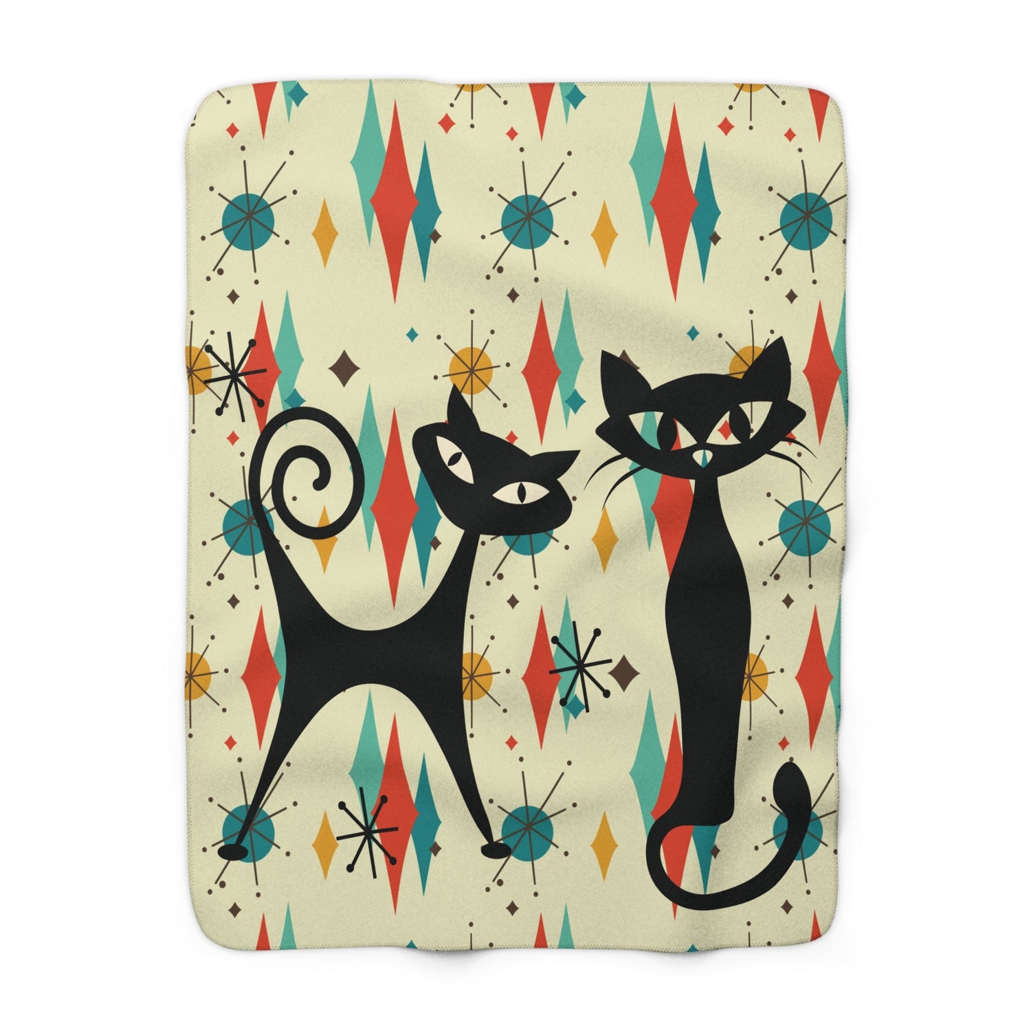 Kate McEnroe New York Atomic Kitschy Cat Franciscan Diamond Starburst Throw Blanket, Mid Century Modern Retro Sherpa Fleece Sofa AccentBlankets11879844170147144253