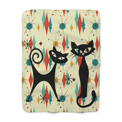 Kate McEnroe New York Atomic Kitschy Cat Franciscan Diamond Starburst Throw Blanket, Mid Century Modern Retro Sherpa Fleece Sofa AccentBlankets11879844170147144253