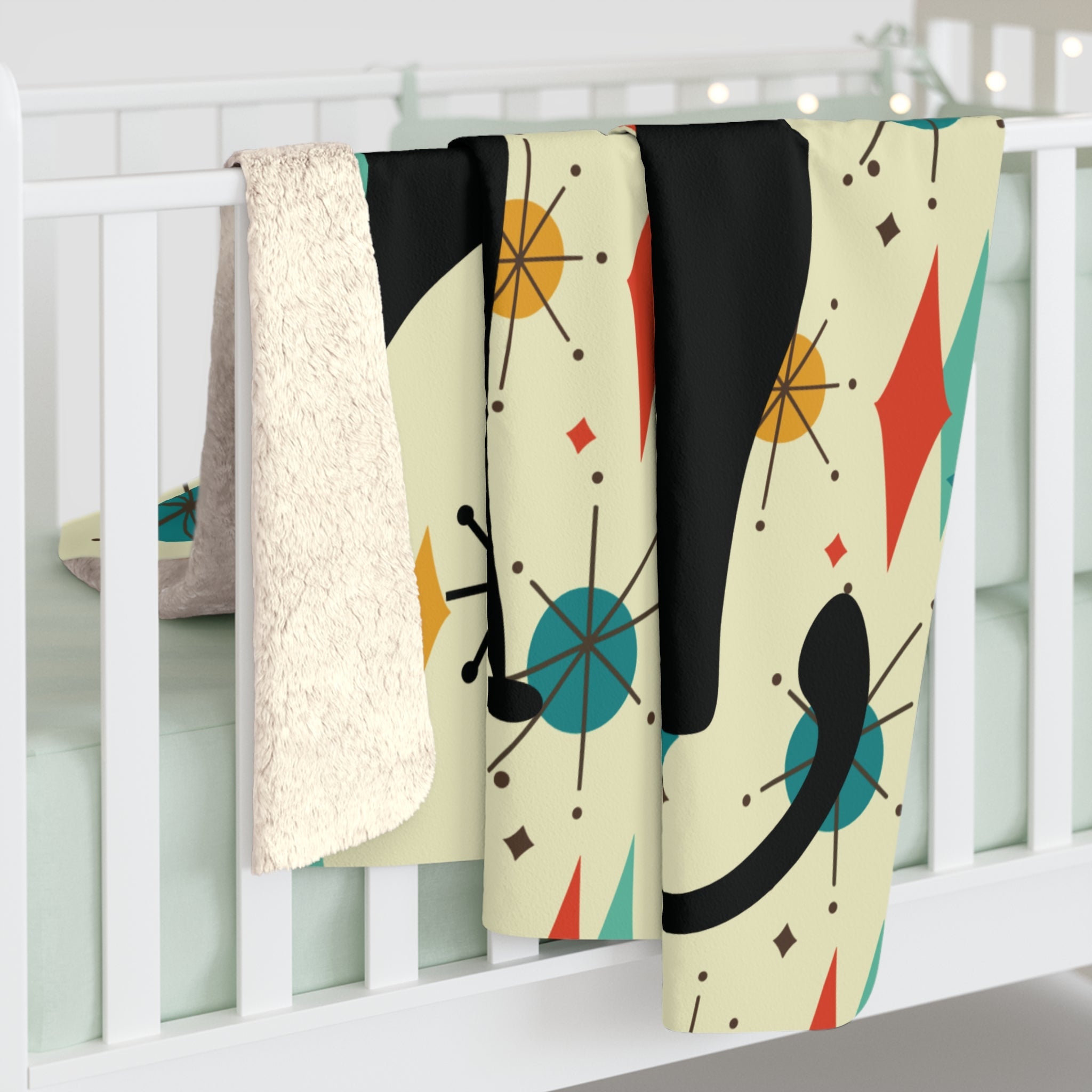 Kate McEnroe New York Atomic Kitschy Cat Franciscan Diamond Starburst Throw Blanket, Mid Century Modern Retro Sherpa Fleece Sofa AccentBlankets11879844170147144253