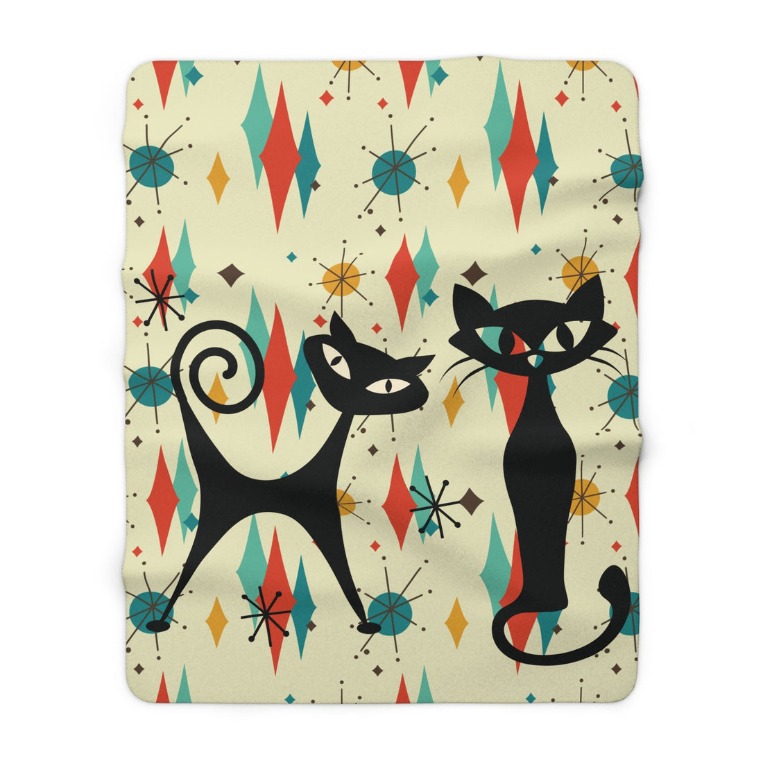 Kate McEnroe New York Atomic Kitschy Cat Franciscan Diamond Starburst Throw Blanket, Mid Century Modern Retro Sherpa Fleece Sofa AccentBlankets11879844170147144253