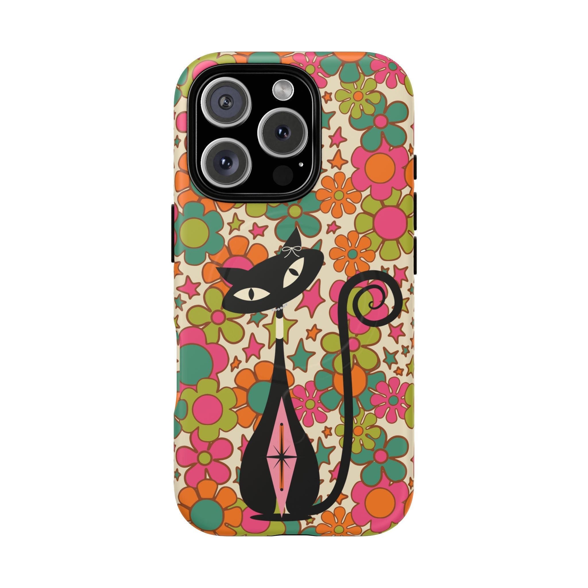 Kate McEnroe New York Atomic Kitschy Cat Groovy Flower Magnetic Case for iPhone, Retro 60s Mid Century Modern Phone AccessoryPhone Cases18156749096836835074
