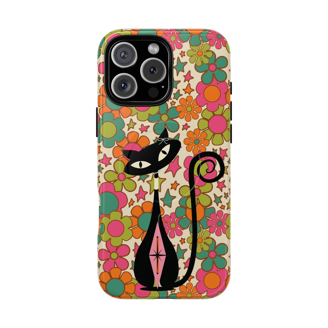 Kate McEnroe New York Atomic Kitschy Cat Groovy Flower Magnetic Case for iPhone, Retro 60s Mid Century Modern Phone AccessoryPhone Cases18541178370617737800