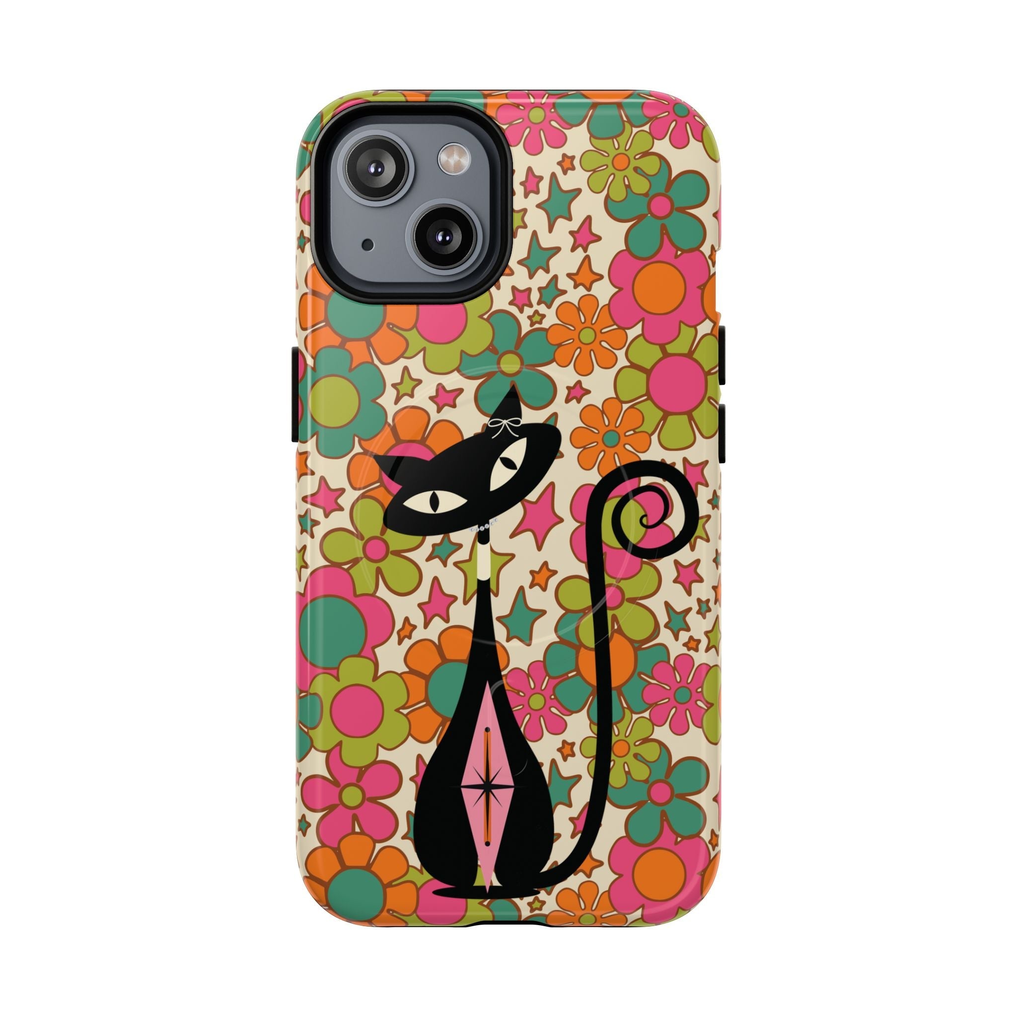 Kate McEnroe New York Atomic Kitschy Cat Groovy Flower Magnetic Case for iPhone, Retro 60s Mid Century Modern Phone AccessoryPhone Cases19921901983052357792