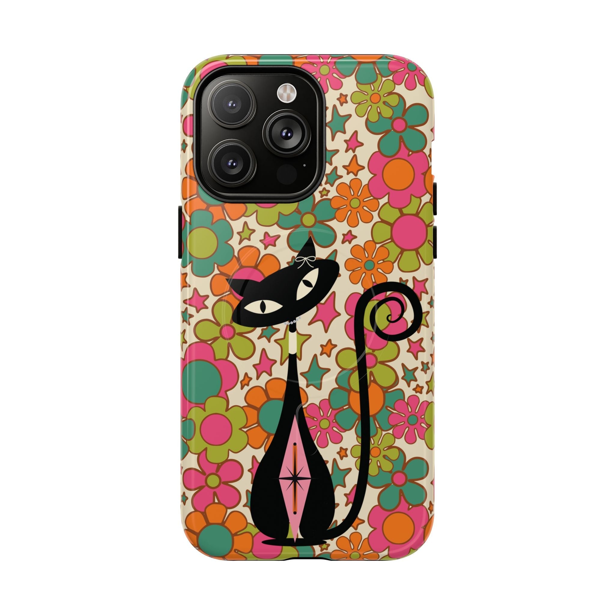 Kate McEnroe New York Atomic Kitschy Cat Groovy Flower Magnetic Case for iPhone, Retro 60s Mid Century Modern Phone AccessoryPhone Cases33029820984506249593
