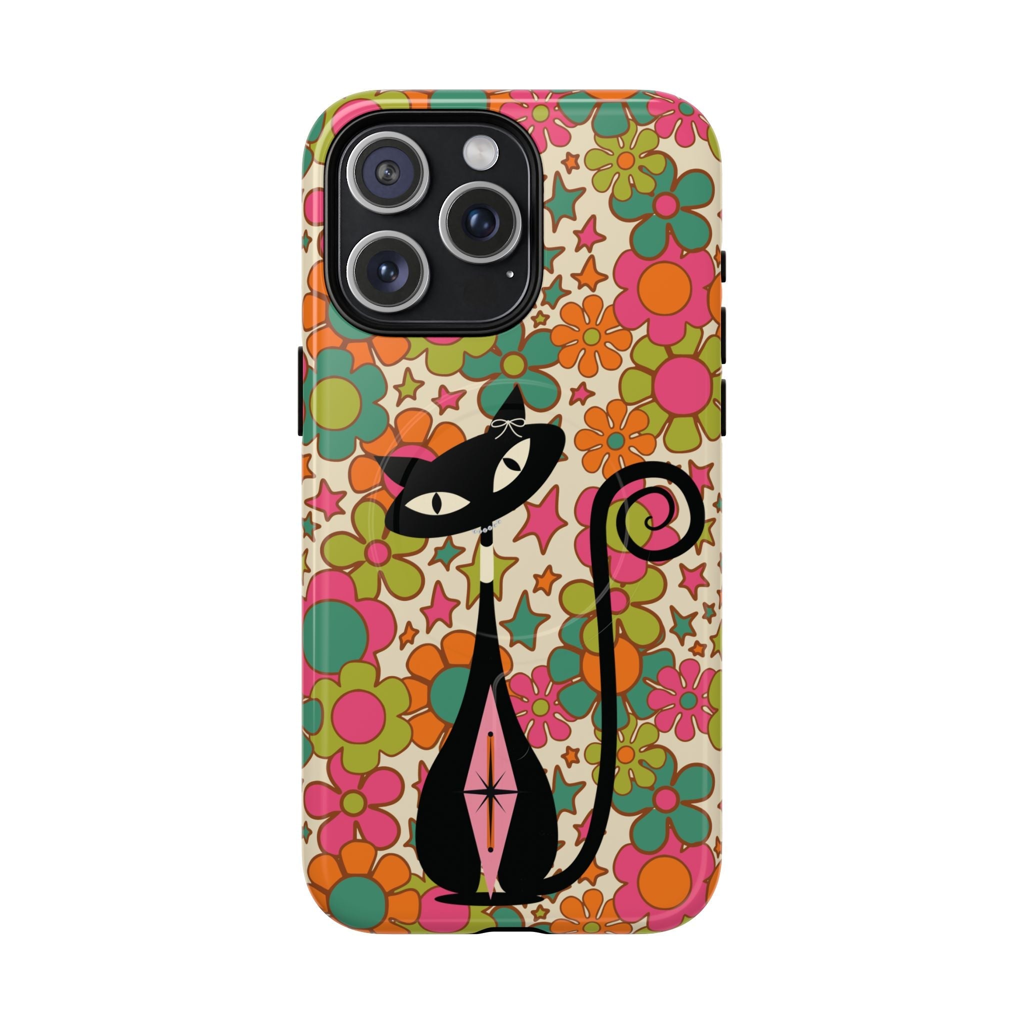 Kate McEnroe New York Atomic Kitschy Cat Groovy Flower Magnetic Case for iPhone, Retro 60s Mid Century Modern Phone AccessoryPhone Cases33432467728252131455