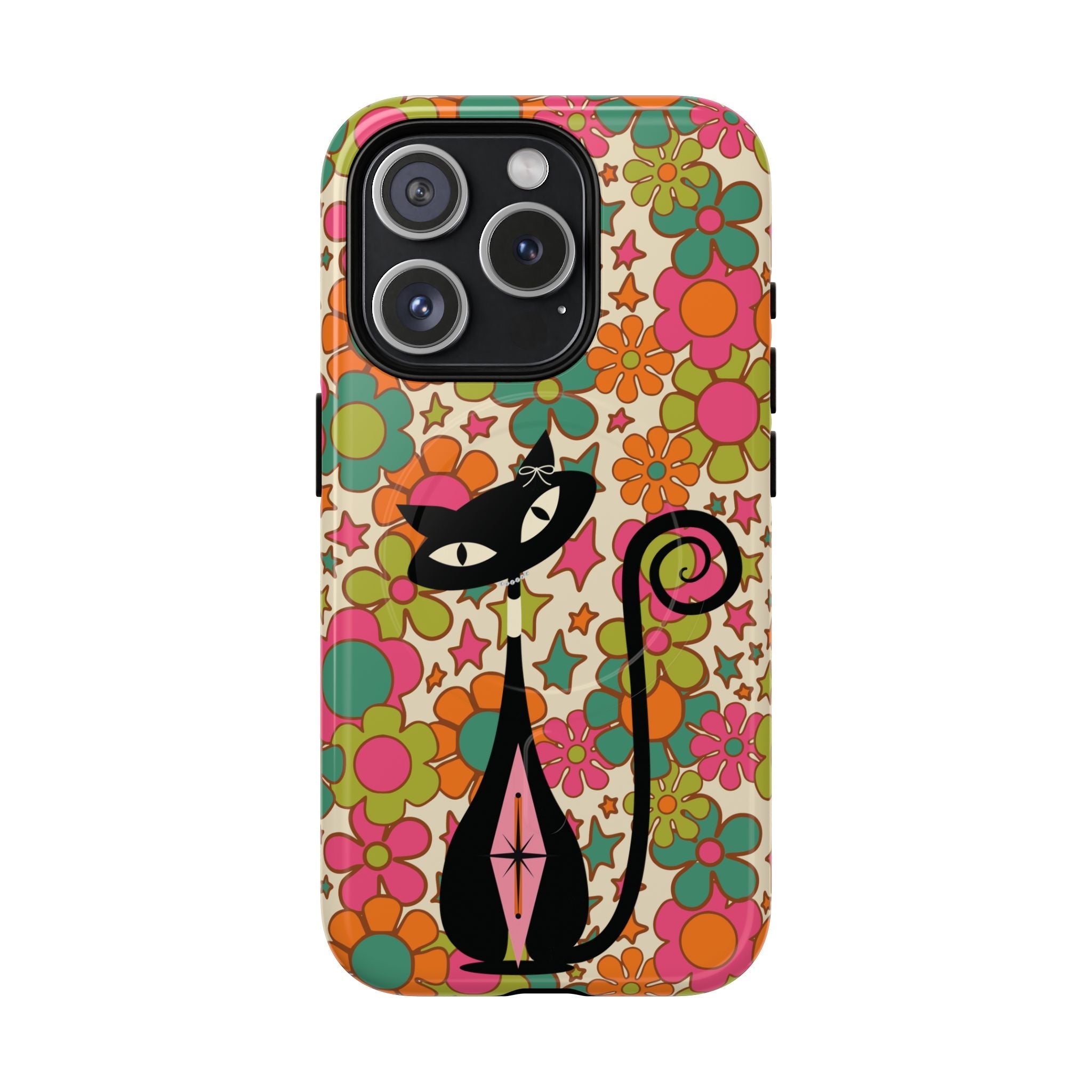 Kate McEnroe New York Atomic Kitschy Cat Groovy Flower Magnetic Case for iPhone, Retro 60s Mid Century Modern Phone AccessoryPhone Cases33912648301402517773