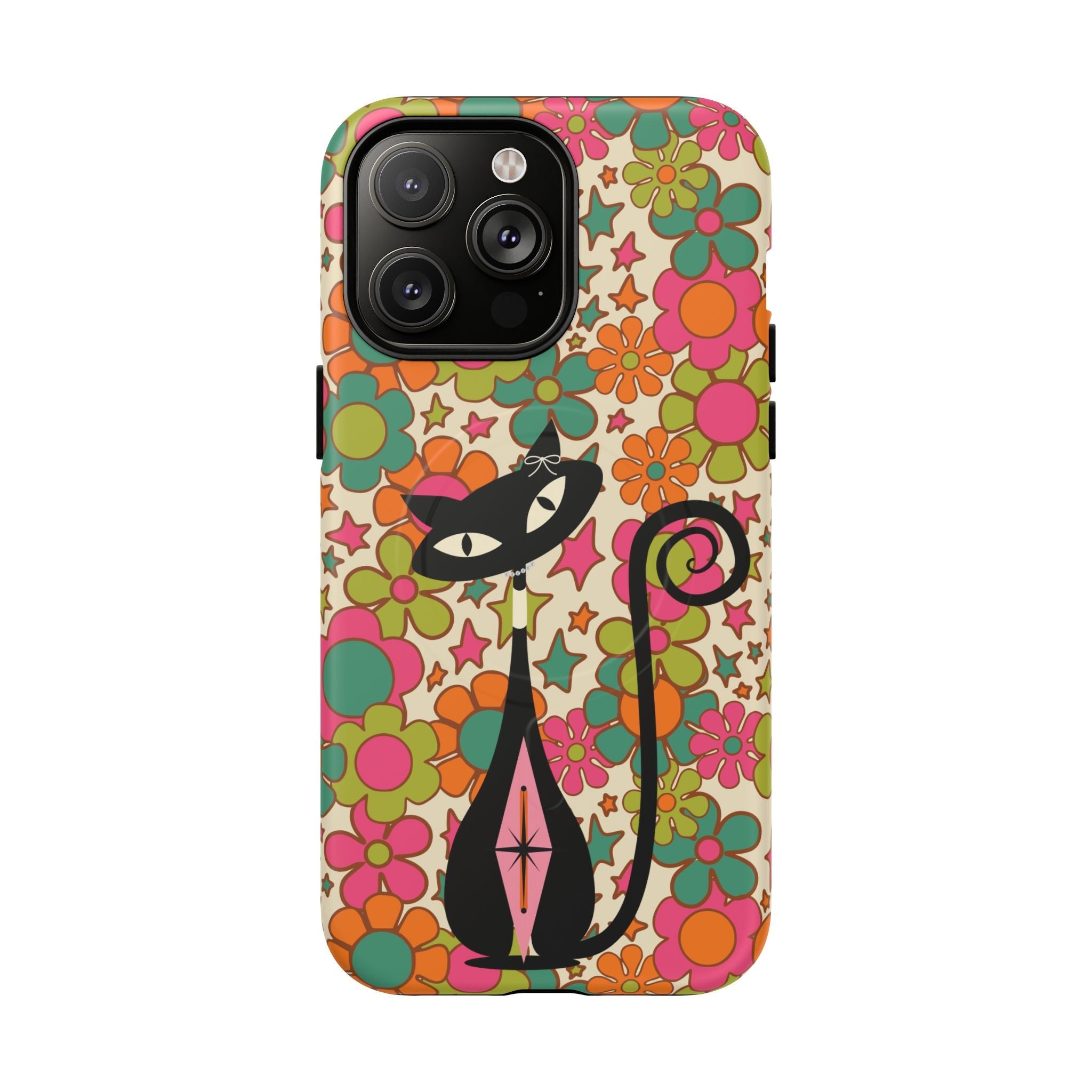 Kate McEnroe New York Atomic Kitschy Cat Groovy Flower Magnetic Case for iPhone, Retro 60s Mid Century Modern Phone AccessoryPhone Cases37185598898926551185