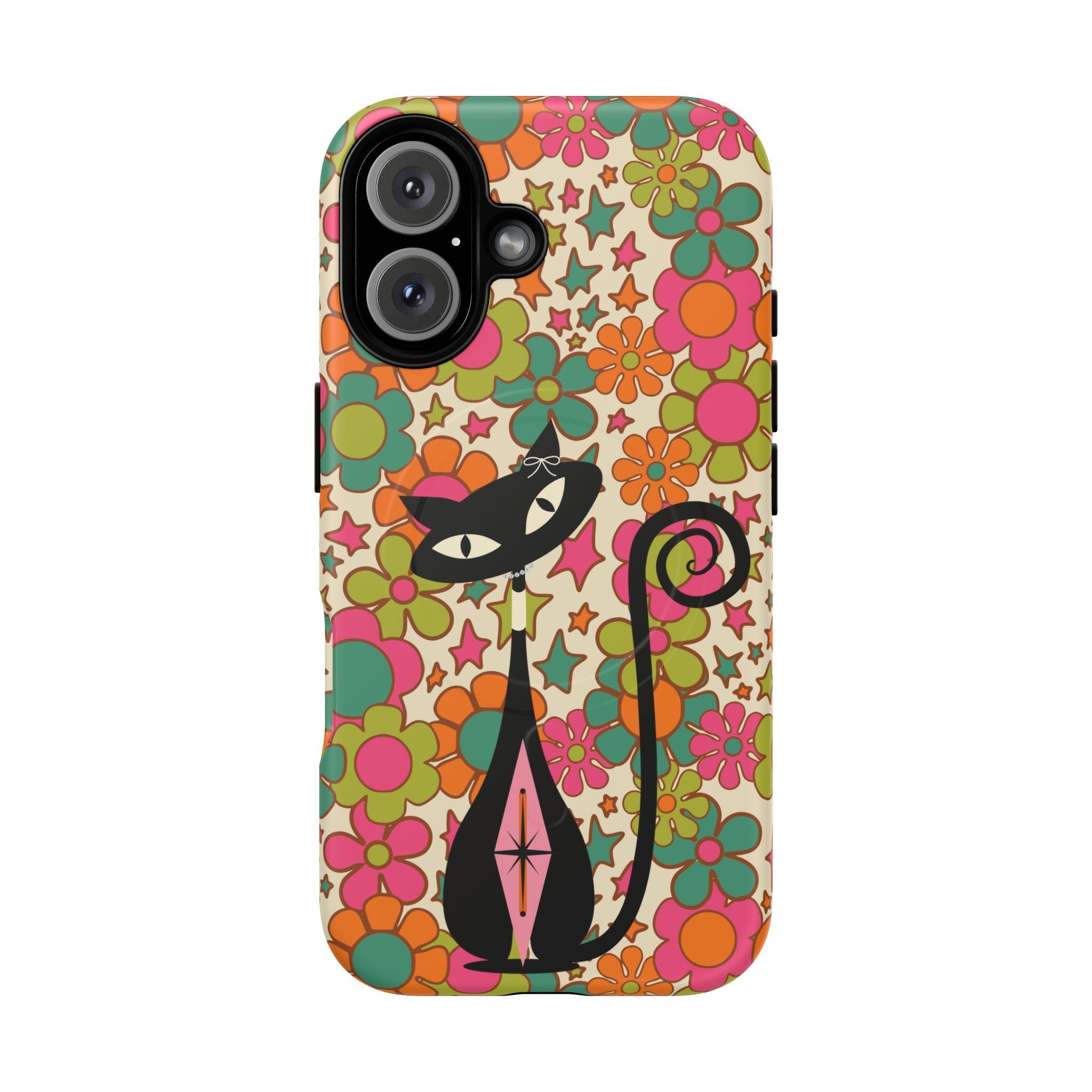 Kate McEnroe New York Atomic Kitschy Cat Groovy Flower Magnetic Case for iPhone, Retro 60s Mid Century Modern Phone AccessoryPhone Cases49577217242862178251