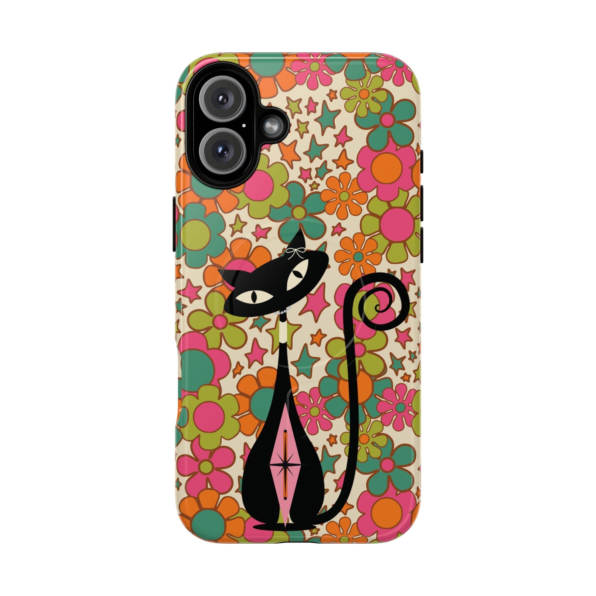 Kate McEnroe New York Atomic Kitschy Cat Groovy Flower Magnetic Case for iPhone, Retro 60s Mid Century Modern Phone AccessoryPhone Cases91384332475961372926