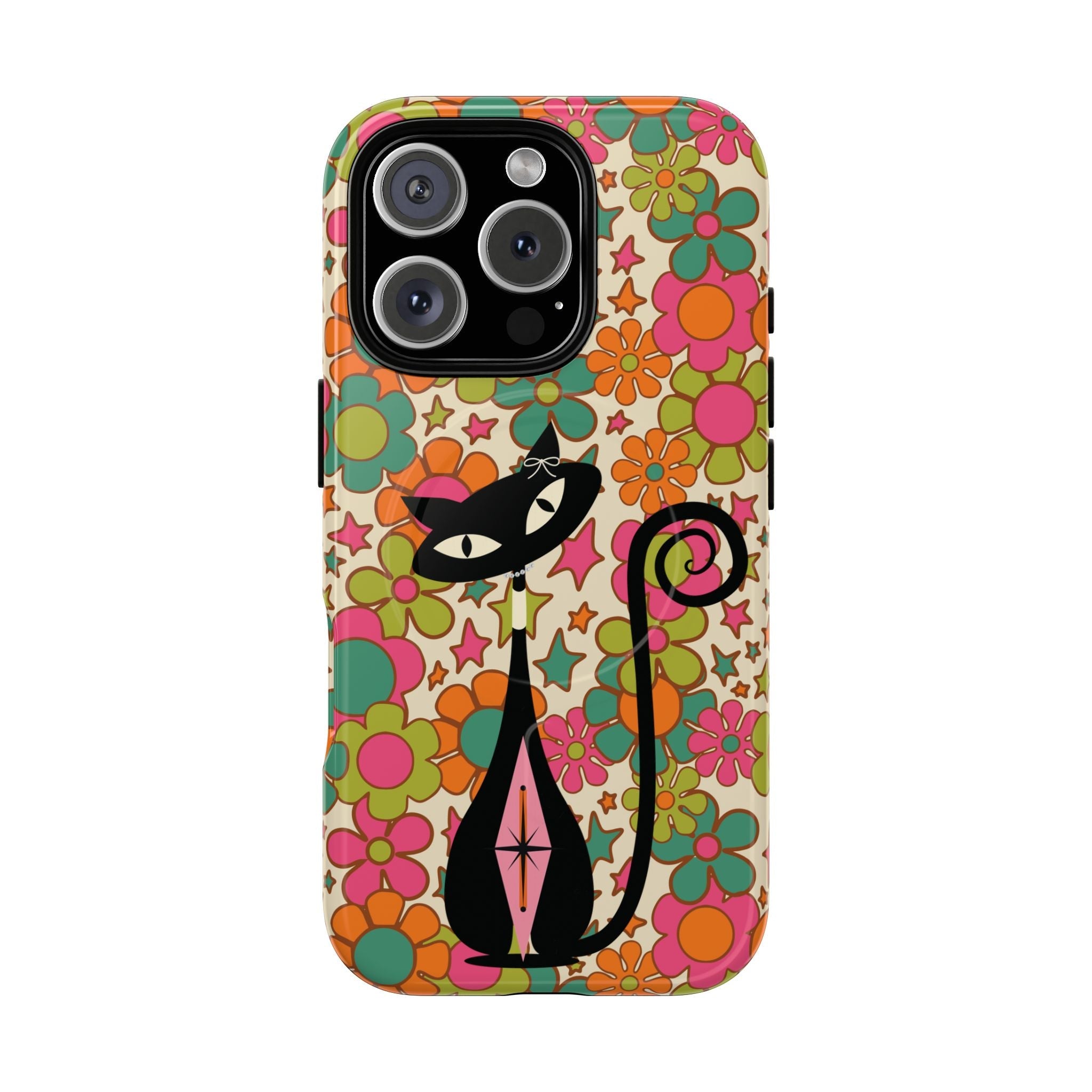 Kate McEnroe New York Atomic Kitschy Cat Groovy Flower Magnetic Case for iPhone, Retro 60s Mid Century Modern Phone AccessoryPhone Cases96245247206321113567