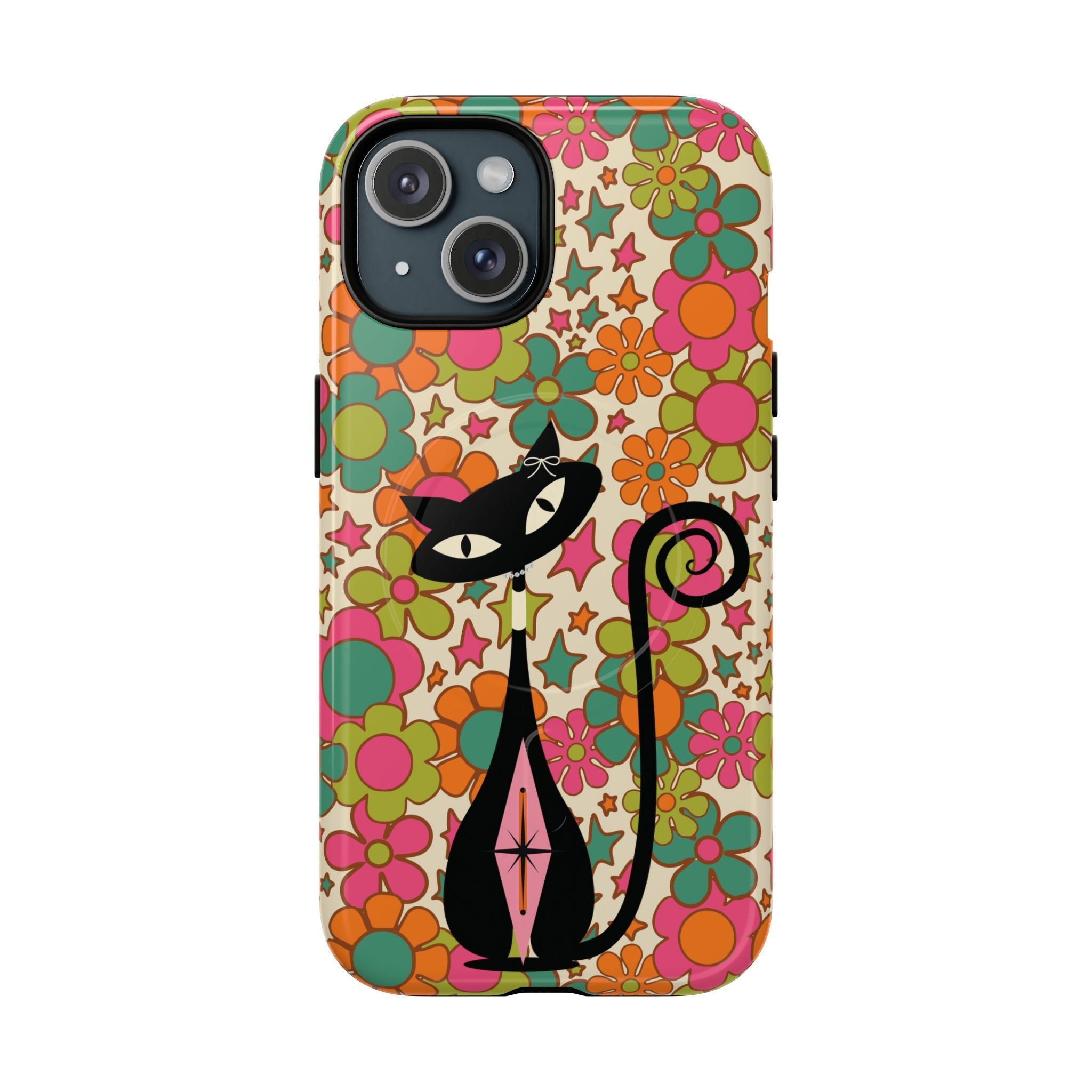 Kate McEnroe New York Atomic Kitschy Cat Groovy Flower Magnetic Case for iPhone, Retro 60s Mid Century Modern Phone AccessoryPhone Cases97437967770811844064