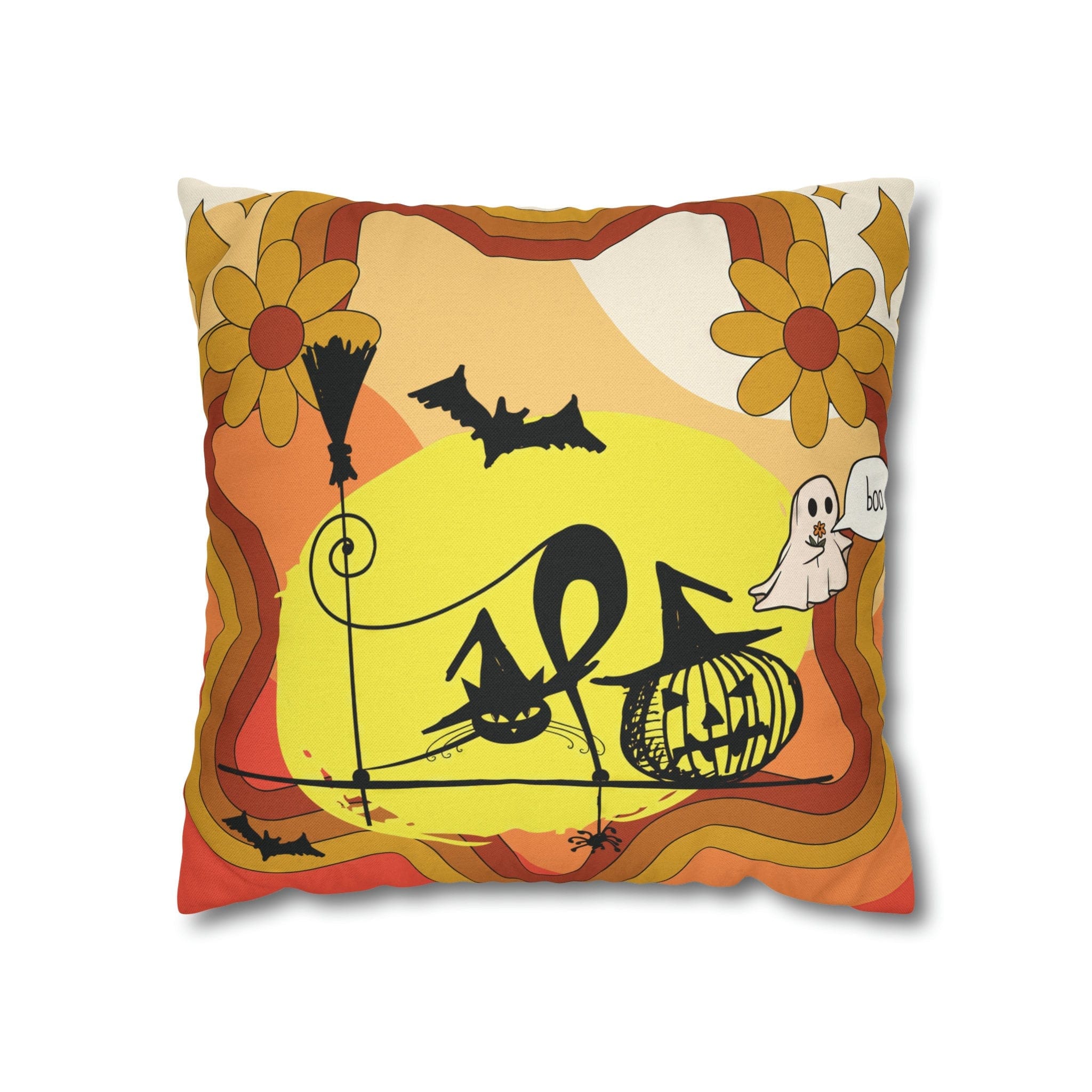 Kate McEnroe New York Atomic Kitschy Cat Halloween Pillow Cover, Retro Pumpkin, Bat Ghost Floral Holiday Cushion Covers, MCM Pillow CaseThrow Pillow Covers12140723276450021325