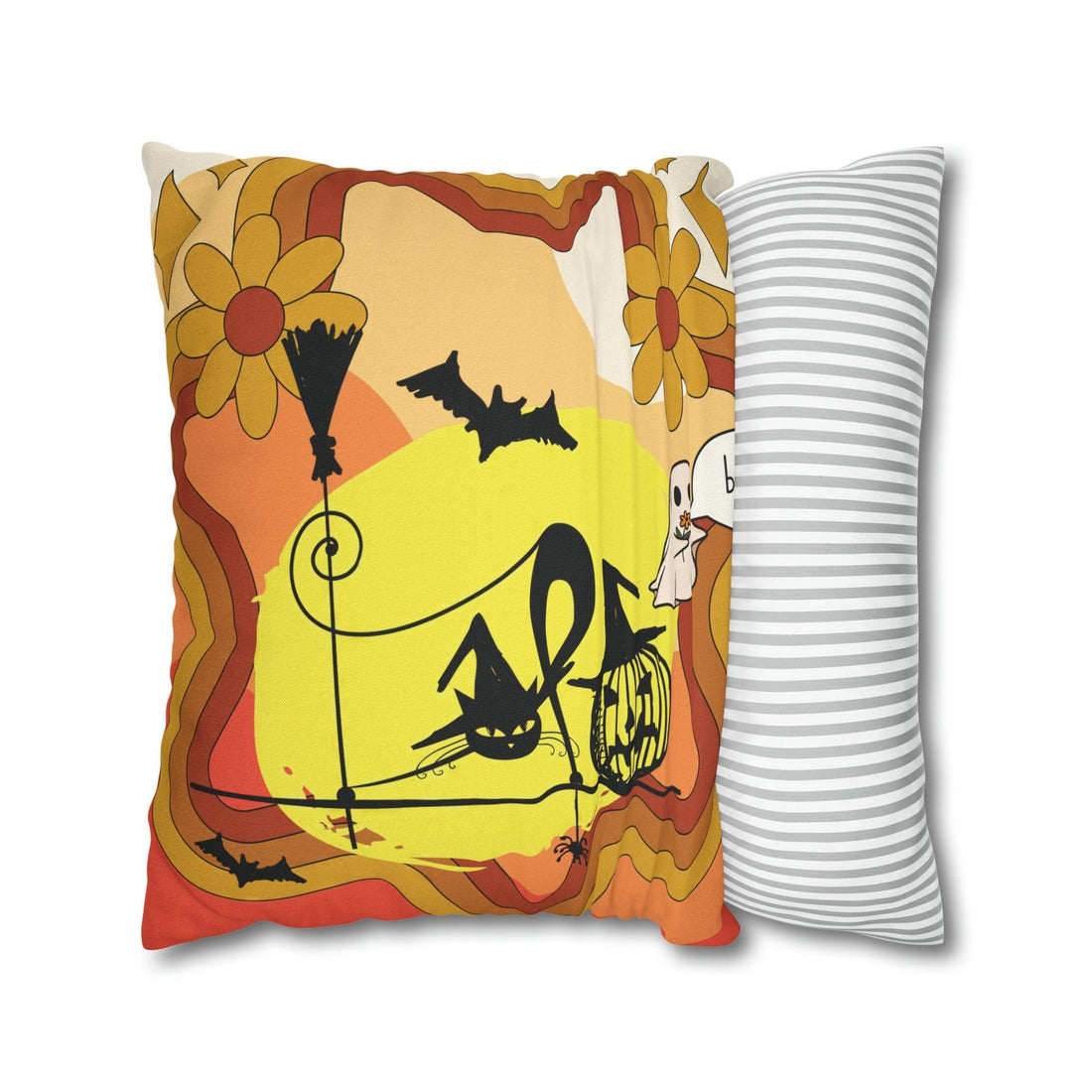 Kate McEnroe New York Atomic Kitschy Cat Halloween Pillow Cover, Retro Pumpkin, Bat Ghost Floral Holiday Cushion Covers, MCM Pillow CaseThrow Pillow Covers12140723276450021325