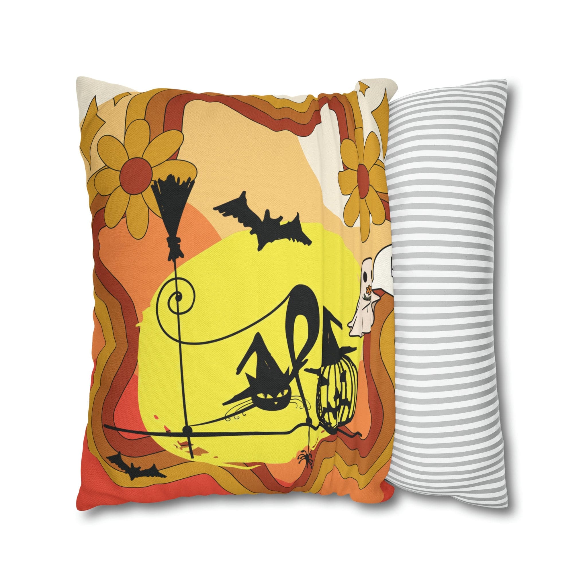 Kate McEnroe New York Atomic Kitschy Cat Halloween Pillow Cover, Retro Pumpkin, Bat Ghost Floral Holiday Cushion Covers, MCM Pillow CaseThrow Pillow Covers12140723276450021325