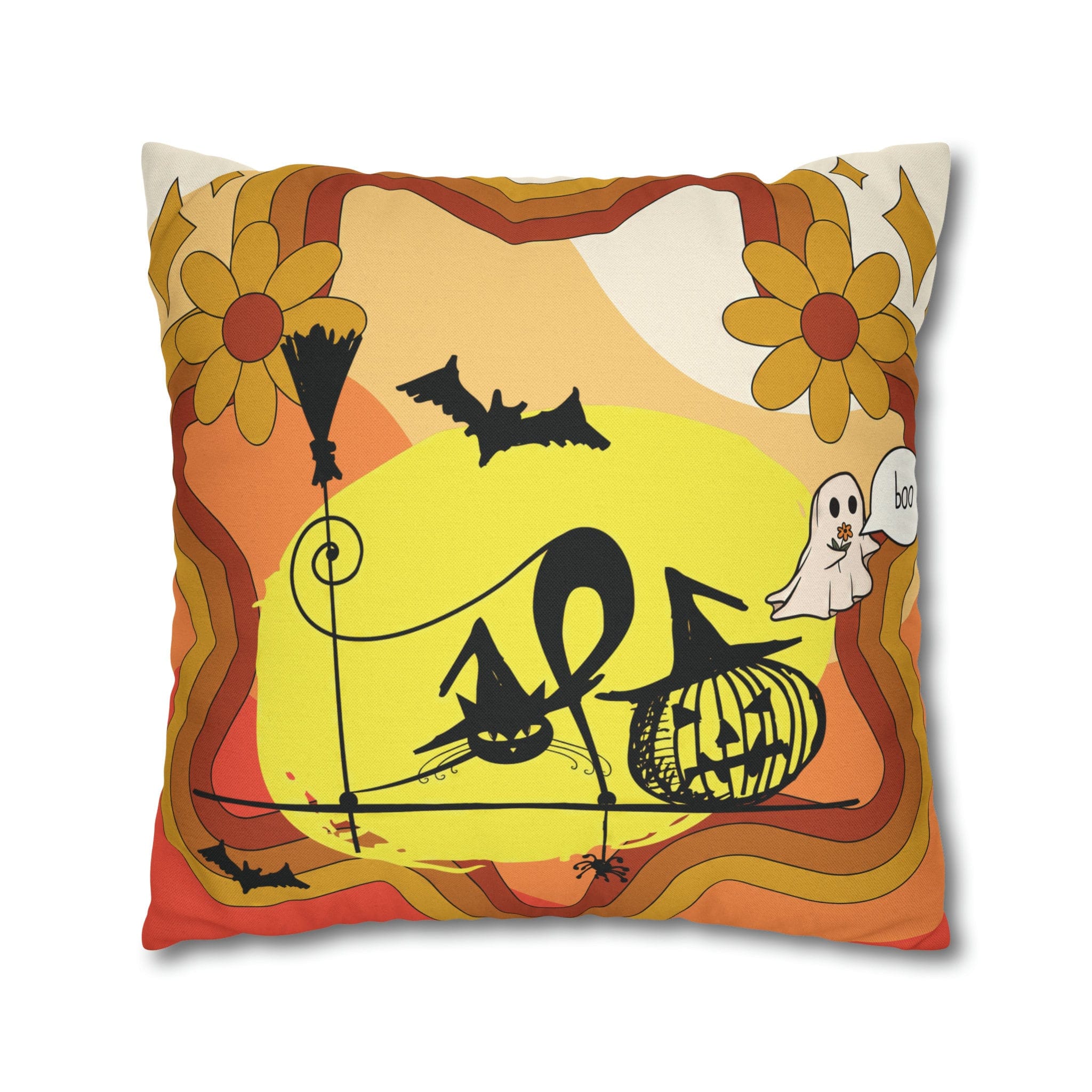 Kate McEnroe New York Atomic Kitschy Cat Halloween Pillow Cover, Retro Pumpkin, Bat Ghost Floral Holiday Cushion Covers, MCM Pillow CaseThrow Pillow Covers12140723276450021325