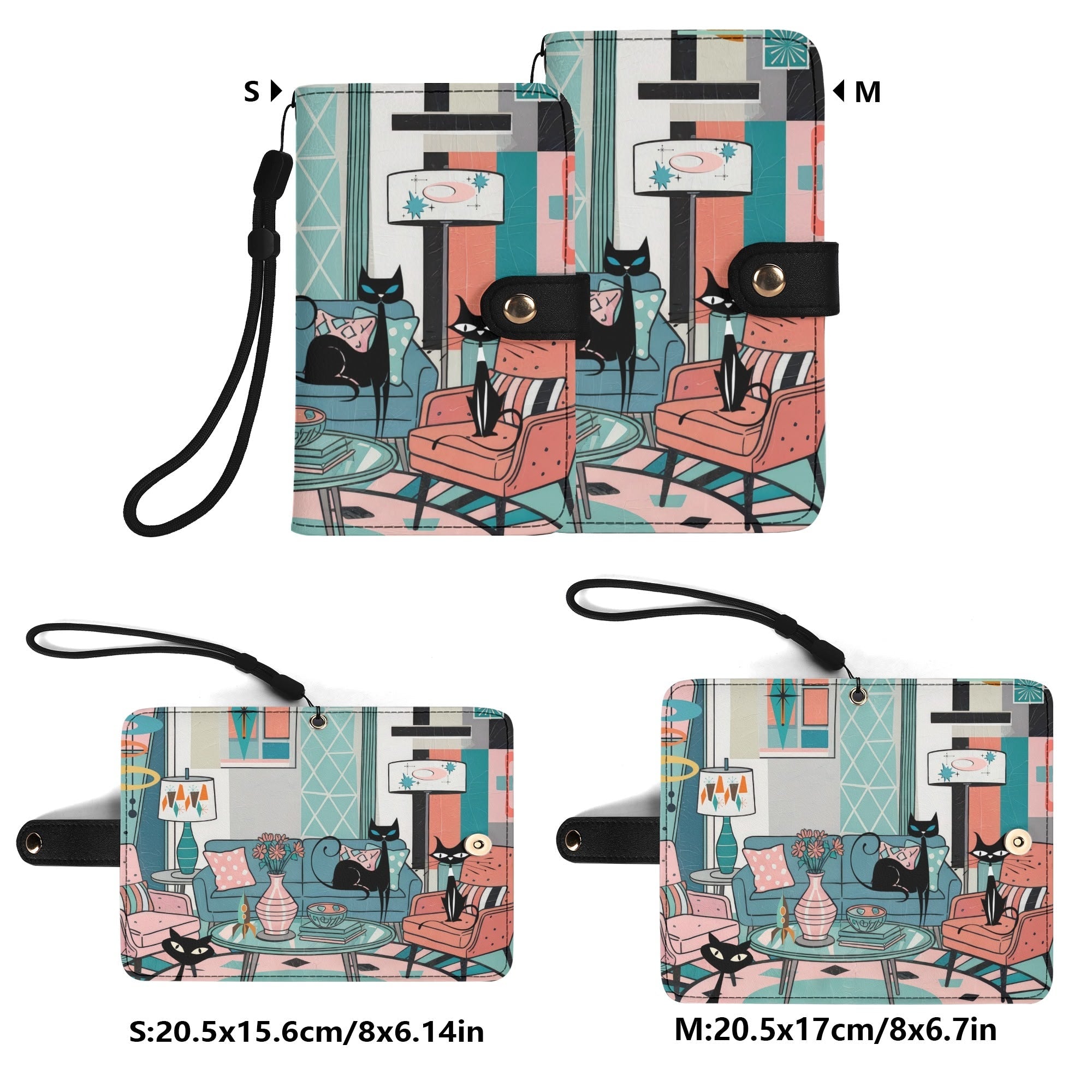 Kate McEnroe New York Atomic Kitschy Cat Mid Century Flip Phone Case, Retro 50s MCM Lounge Wallet Cover, Starburst Mod Card HolderPhone CasesWE9GE21W - 1