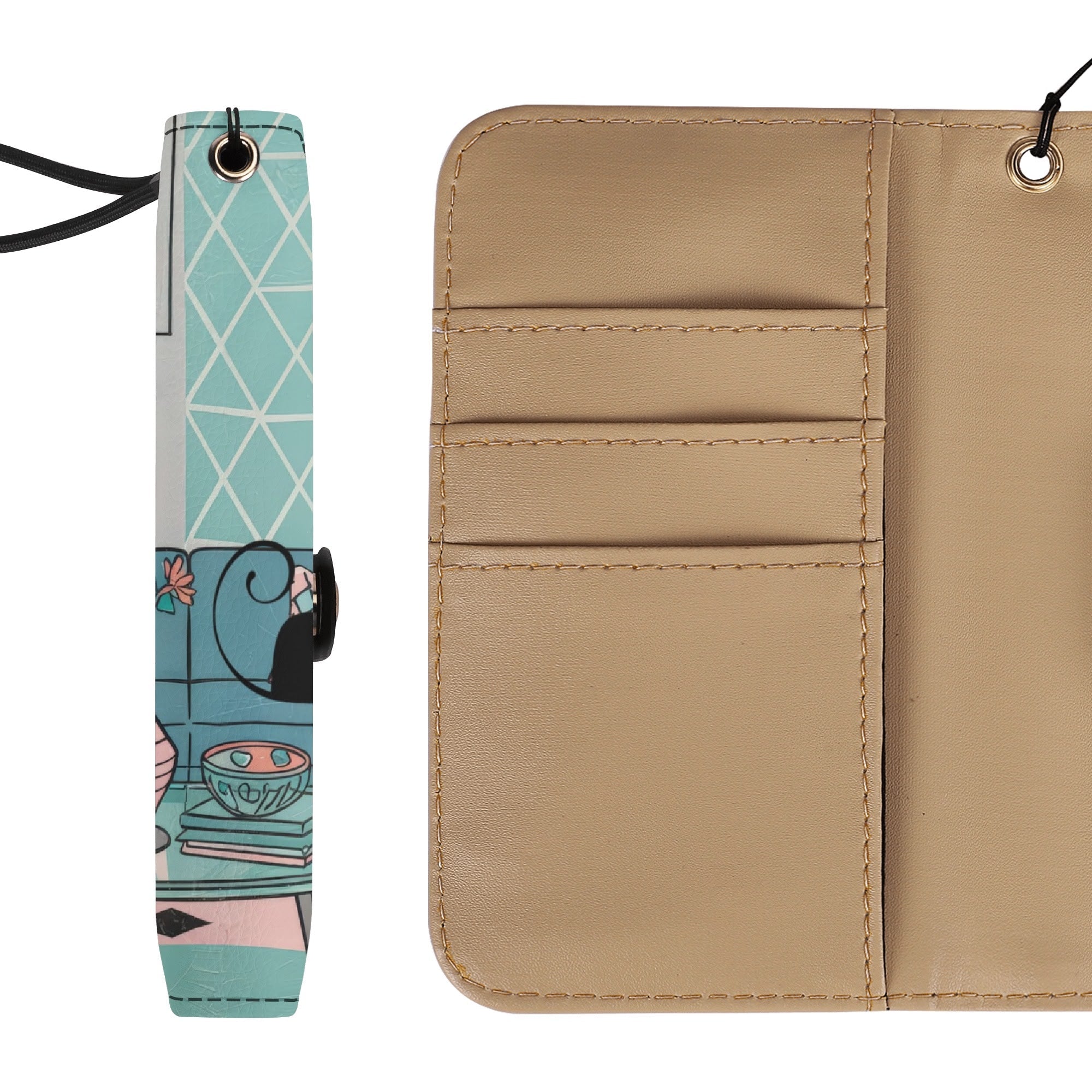 Kate McEnroe New York Atomic Kitschy Cat Mid Century Flip Phone Case, Retro 50s MCM Lounge Wallet Cover, Starburst Mod Card HolderPhone CasesWE9GE21W - 1