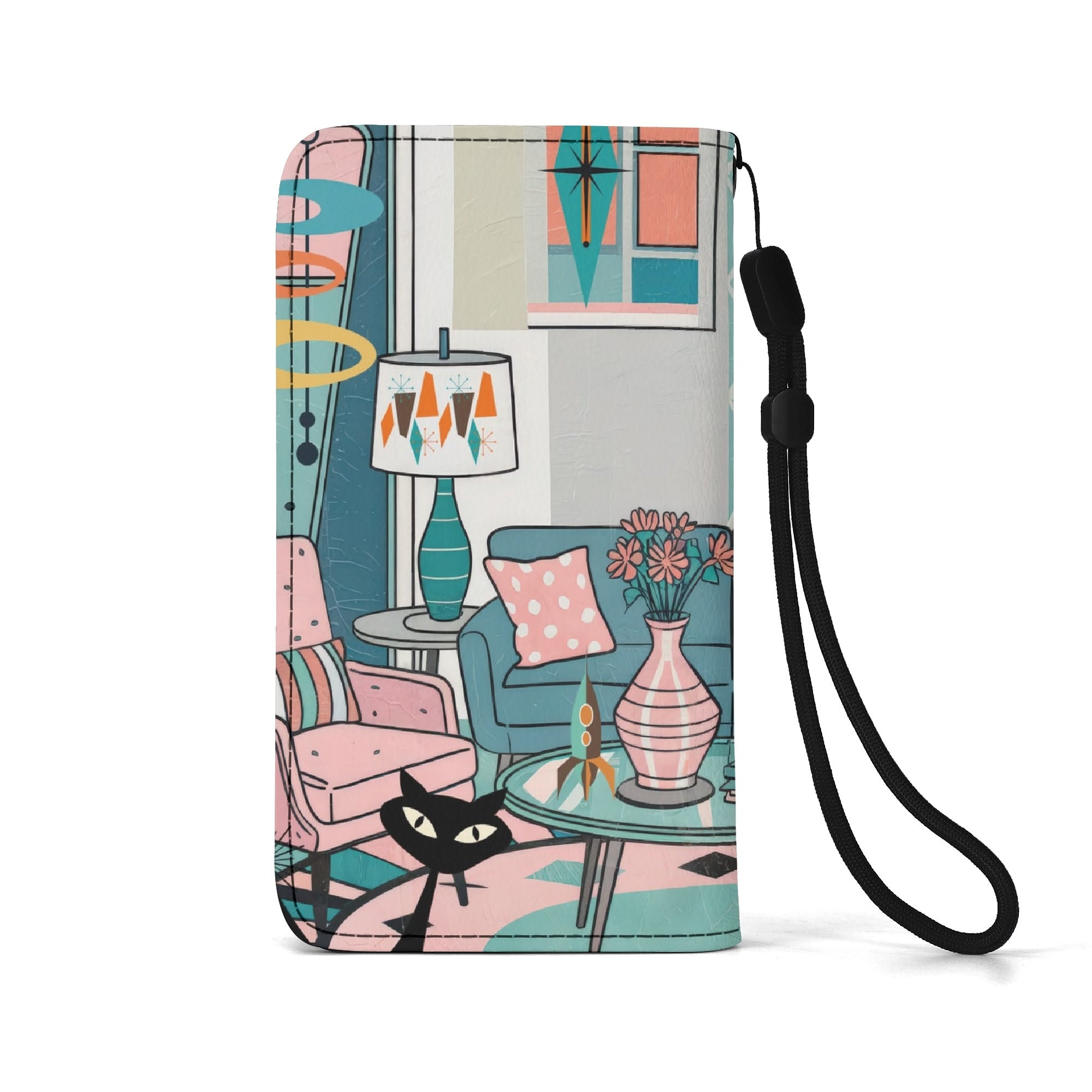Kate McEnroe New York Atomic Kitschy Cat Mid Century Flip Phone Case, Retro 50s MCM Lounge Wallet Cover, Starburst Mod Card HolderPhone CasesWE9GE21W - 1