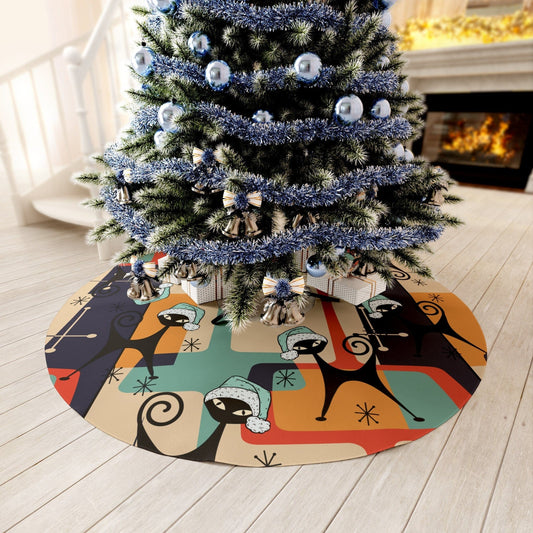 Kate McEnroe New York Atomic Kitschy Cat Mid Century Modern Geometric Starburst Tree Skirt, 50s Retro Christmas Tree, MCM Holiday Decor Christmas Tree Skirts 24710755825019379509