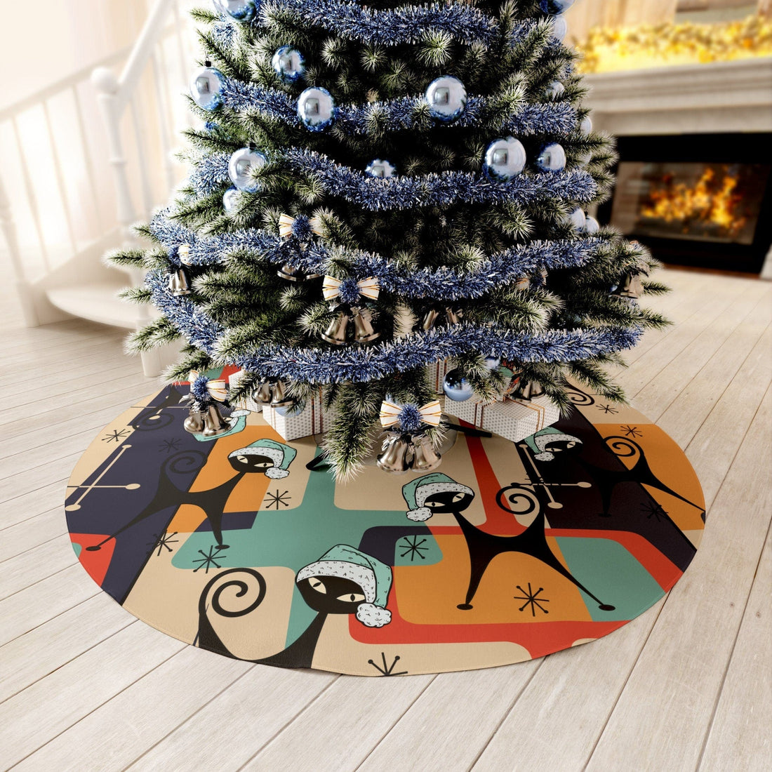 Kate McEnroe New York Atomic Kitschy Cat Mid Century Modern Geometric Starburst Tree Skirt, 50s Retro Christmas Tree, MCM Holiday DecorChristmas Tree Skirts24710755825019379509