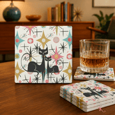 Kate McEnroe New York Atomic Kitschy Cat Mid Century Modern Starburst Soapstone CoastersCoasters7021