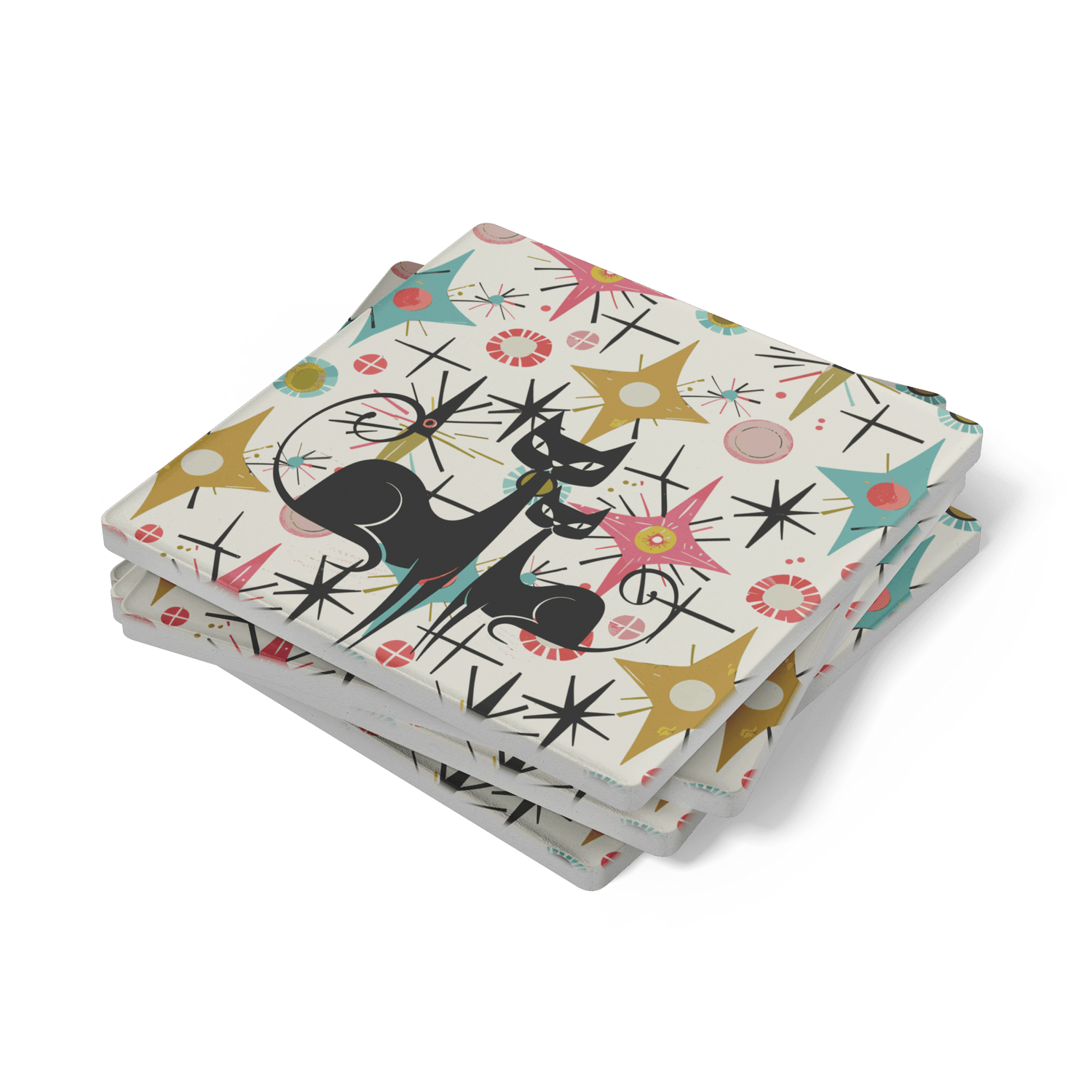 Kate McEnroe New York Atomic Kitschy Cat Mid Century Modern Starburst Soapstone CoastersCoasters7021