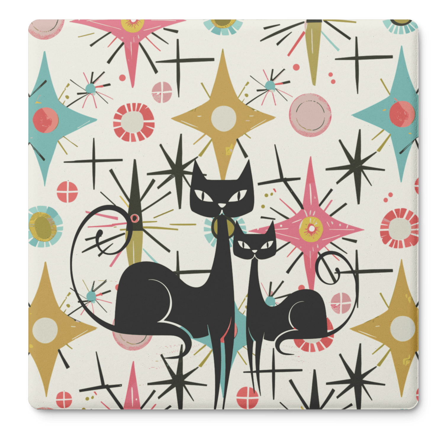 Kate McEnroe New York Atomic Kitschy Cat Mid Century Modern Starburst Soapstone CoastersCoasters7021