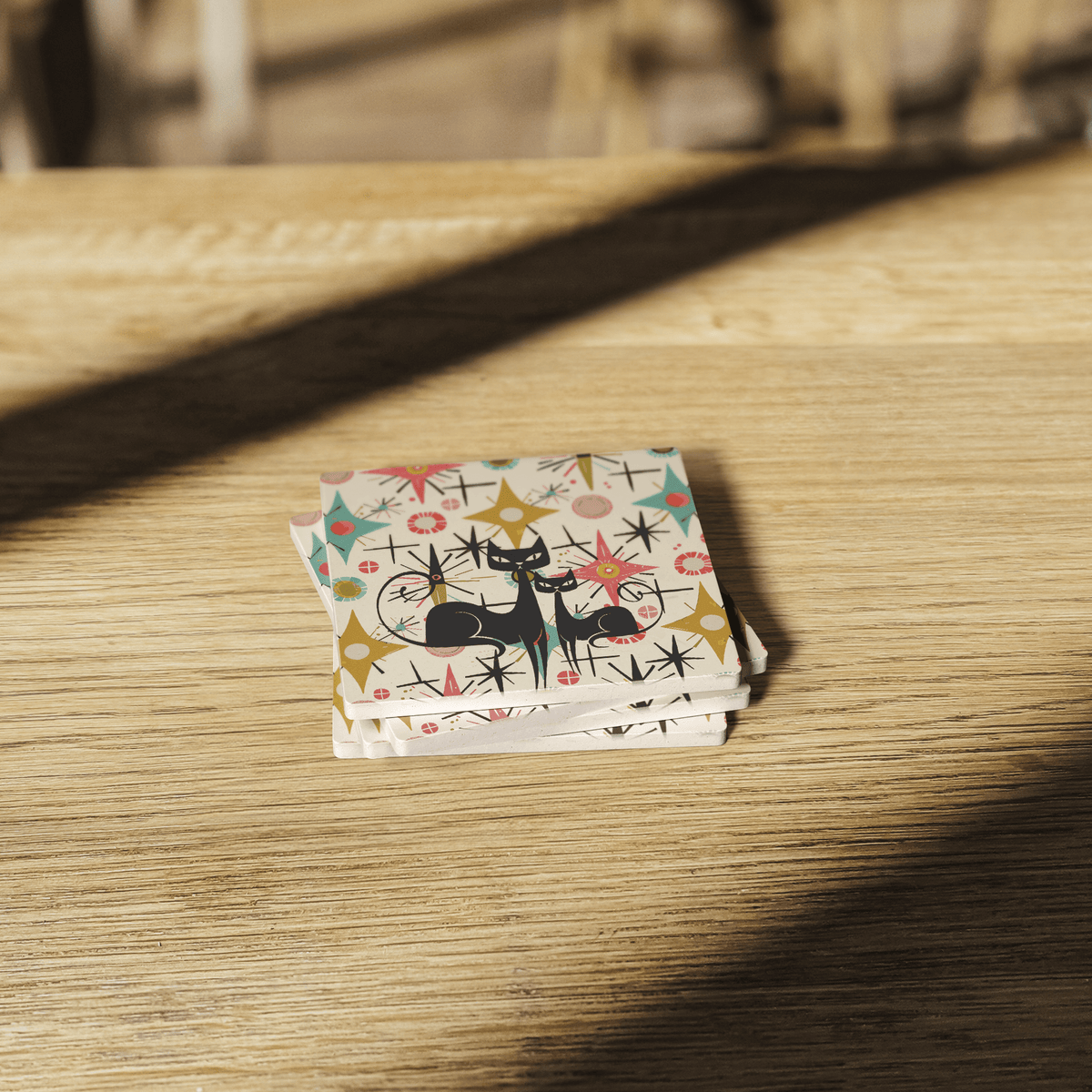 Kate McEnroe New York Atomic Kitschy Cat Mid Century Modern Starburst Soapstone CoastersCoasters7021