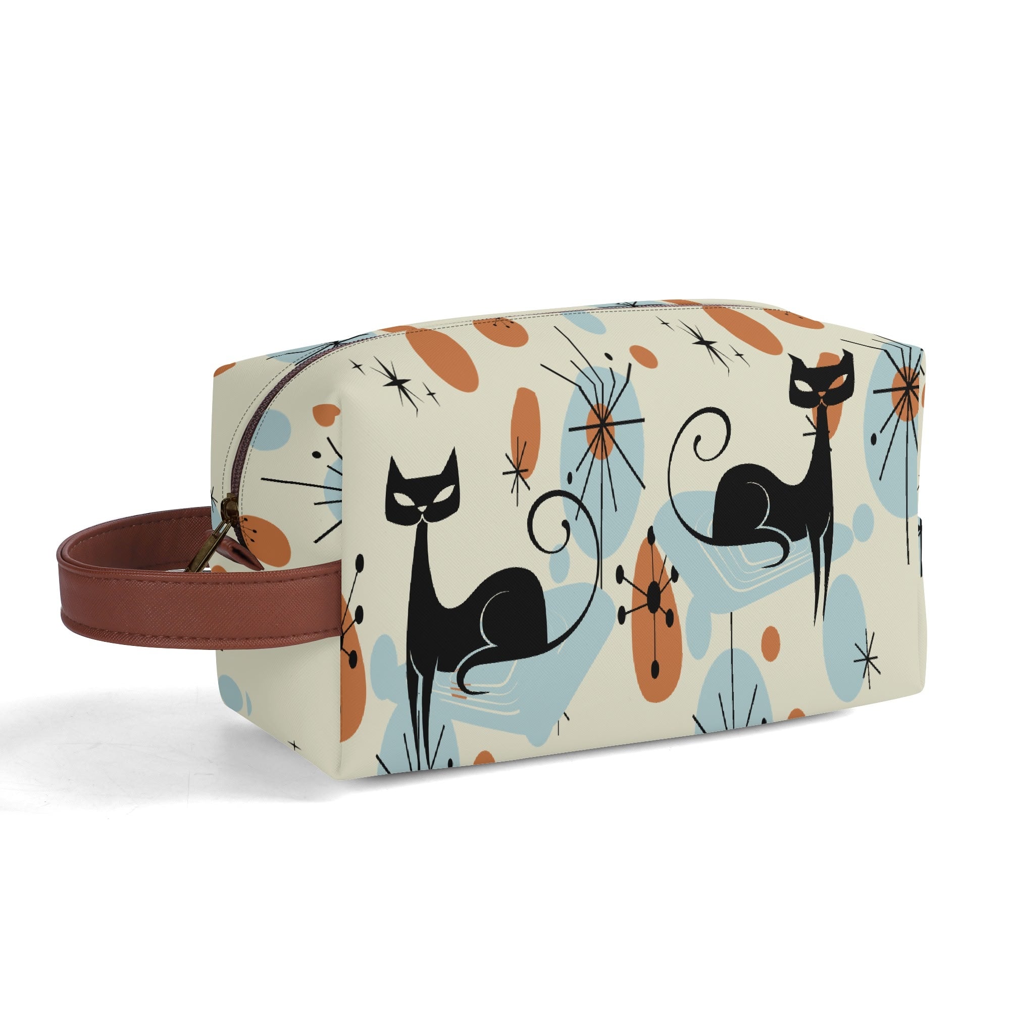 Kate McEnroe New York Atomic Kitschy Cat Mid Century Modern Toiletry Bag, Retro 50s Space Age Dopp Kit, Geometric Travel OrganizerCosmetic &amp; Toiletry BagsW1KVQMDN - 1