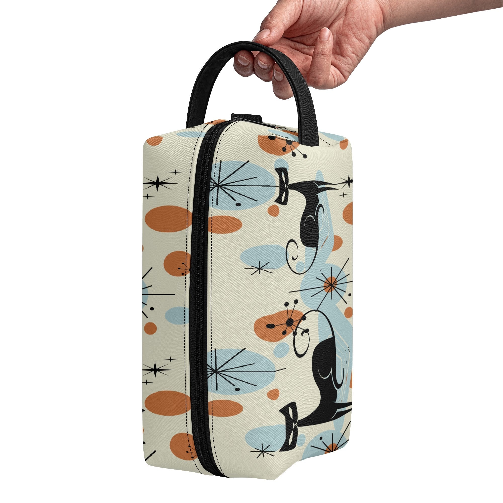 Kate McEnroe New York Atomic Kitschy Cat Mid Century Modern Toiletry Bag, Retro 50s Space Age Dopp Kit, Geometric Travel OrganizerCosmetic &amp; Toiletry BagsW1KVQMDN - 2