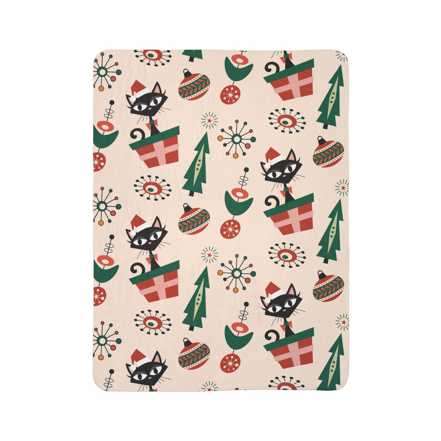 Kate McEnroe New York Atomic Kitschy Cat Mid Mod Retro Starburst Christmas Sherpa Fleece BlanketBlankets26283973280460018442