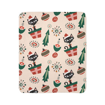 Kate McEnroe New York Atomic Kitschy Cat Mid Mod Retro Starburst Christmas Sherpa Fleece BlanketBlankets26283973280460018442