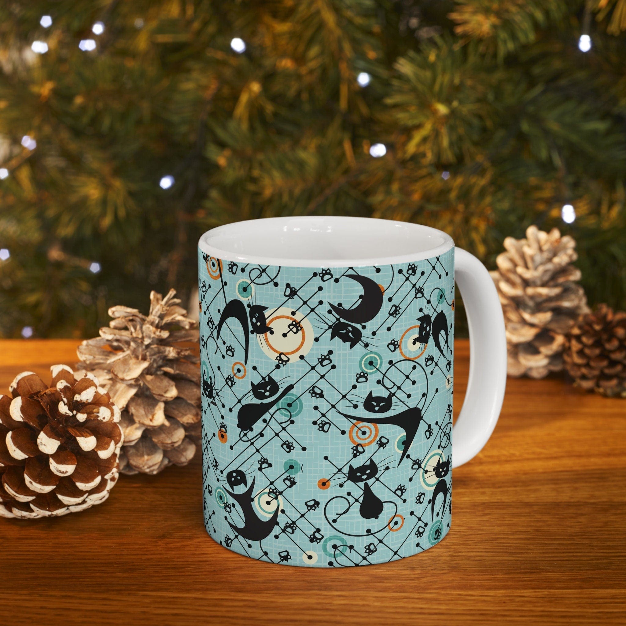 Kate McEnroe New York Atomic Kitschy Cat Mug, Retro Mid Century Modern DrinkwareMugs31115606966429280793