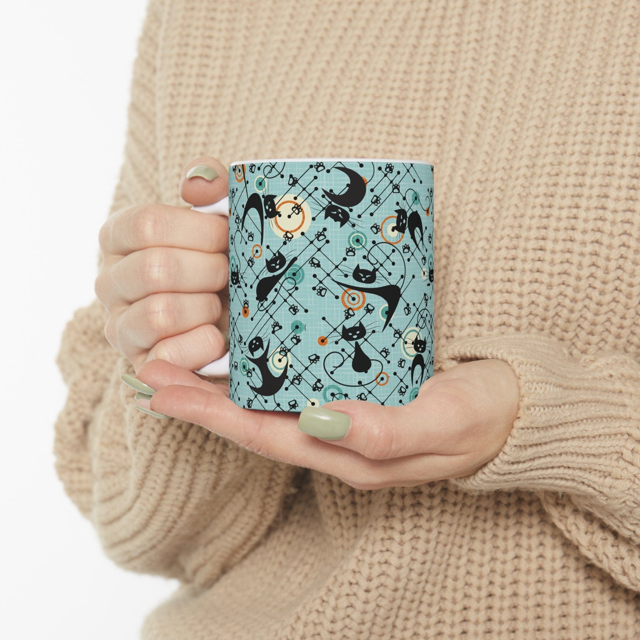 Kate McEnroe New York Atomic Kitschy Cat Mug, Retro Mid Century Modern DrinkwareMugs31115606966429280793