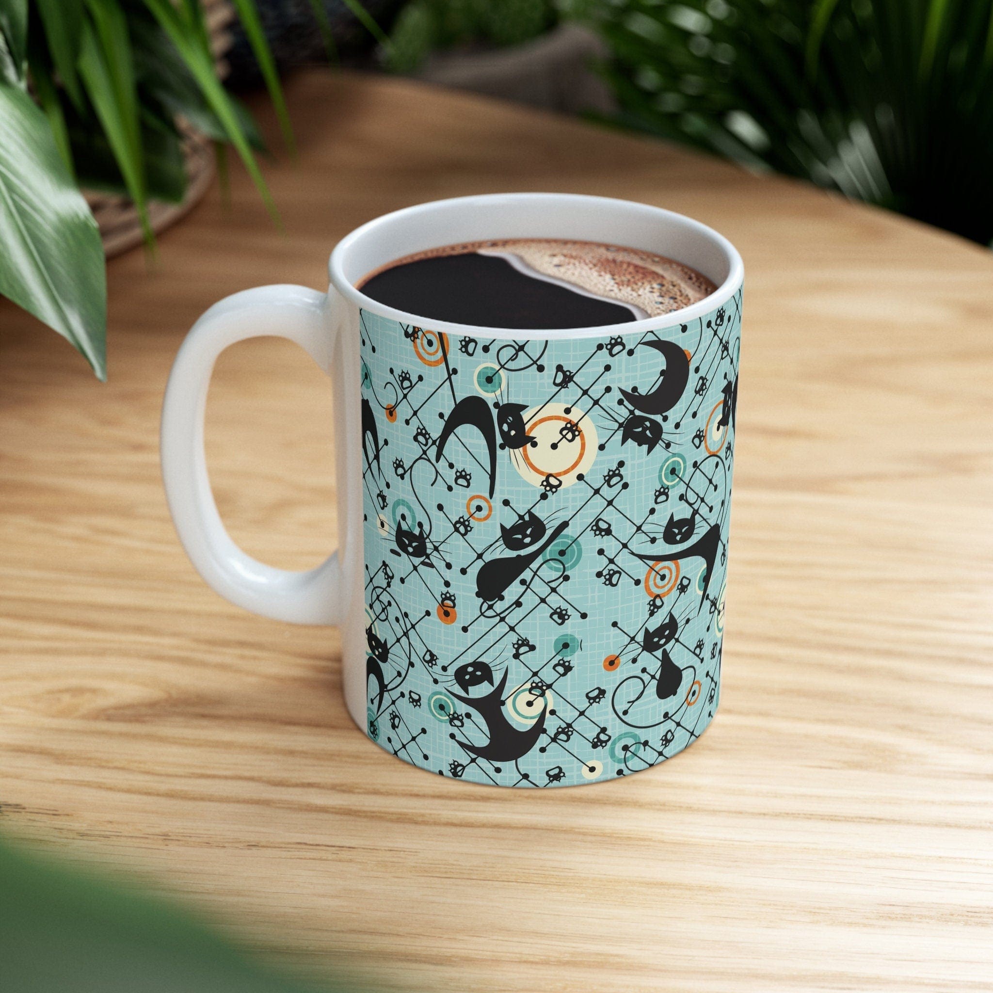 Kate McEnroe New York Atomic Kitschy Cat Mug, Retro Mid Century Modern DrinkwareMugs31115606966429280793